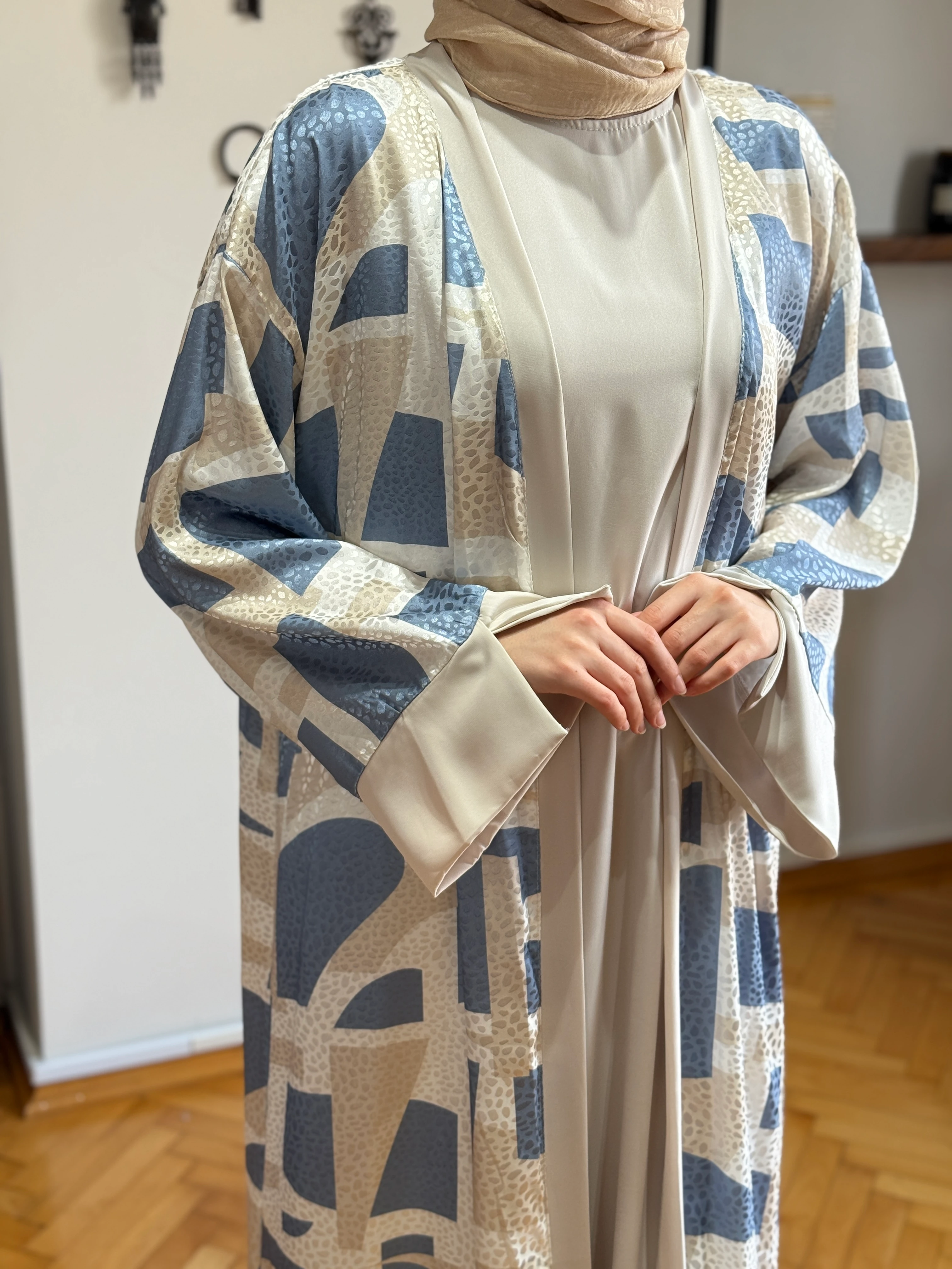 Desenli Saten 2'li Abaya 1875 NAVRA | FENDEL