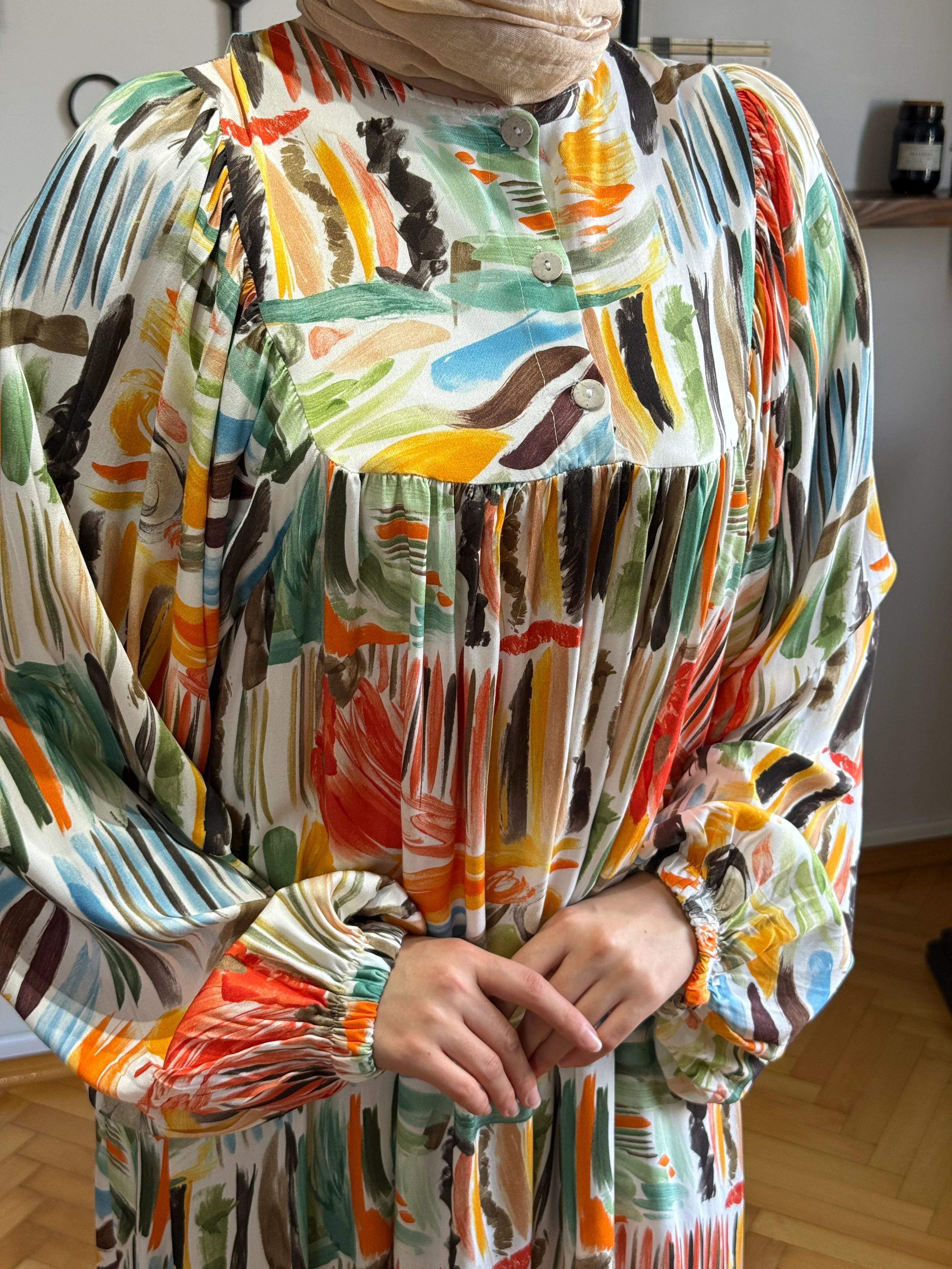 Yarım Pat Büzgülü Pamuk Elbise 1891 NAVRA | FENDEL