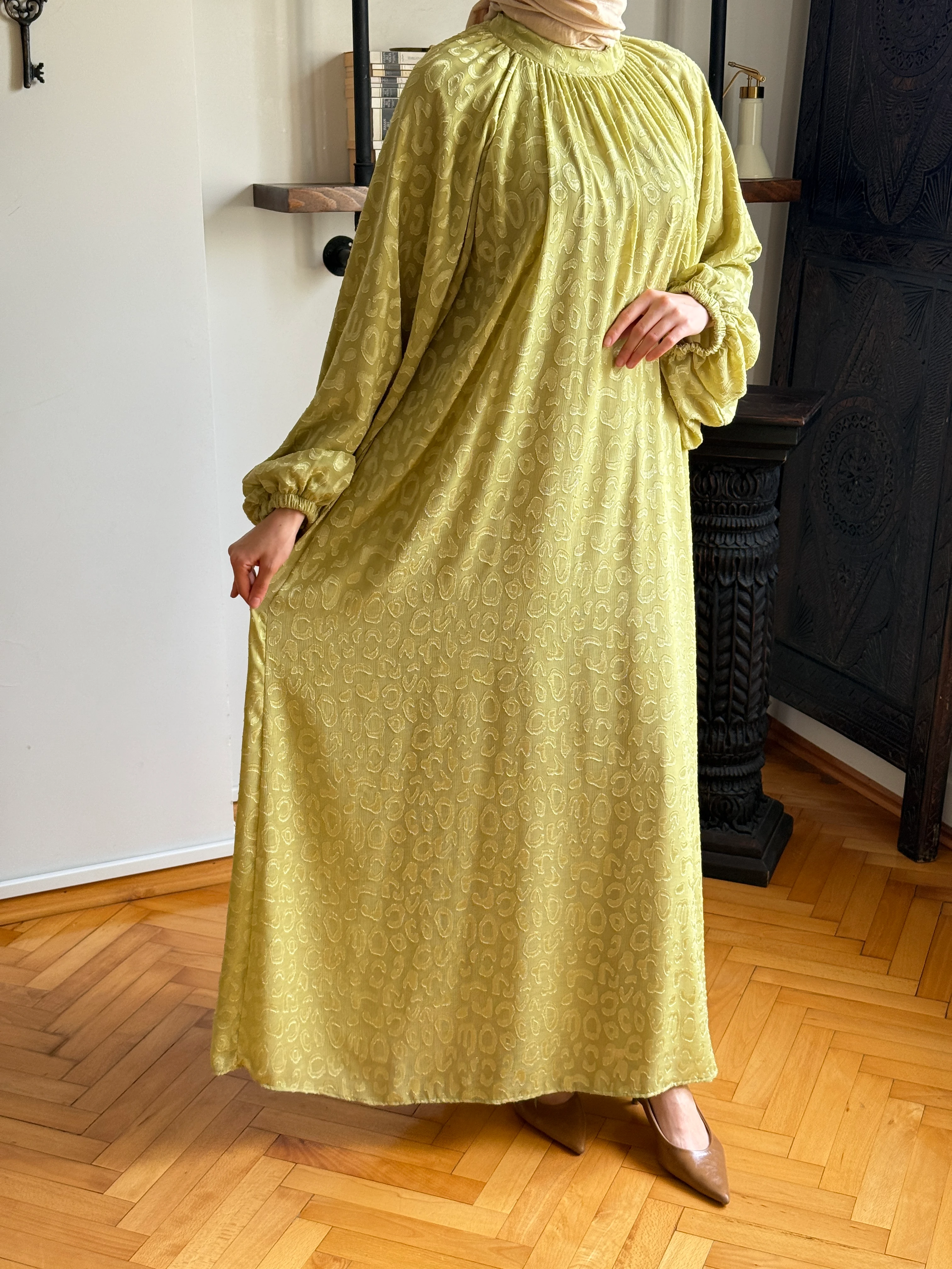 Reglan Kol Kesme Jakar Astarlı Şifon Elbise 1877 NAVRA | FENDEL