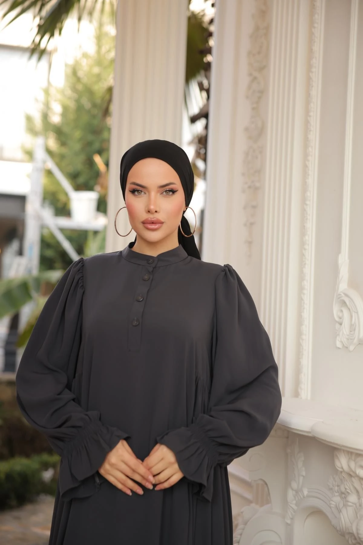 Yarım Pat Yandan Büzgülü Medine İpeği Elbise 5073 NAVRA | FENDEL