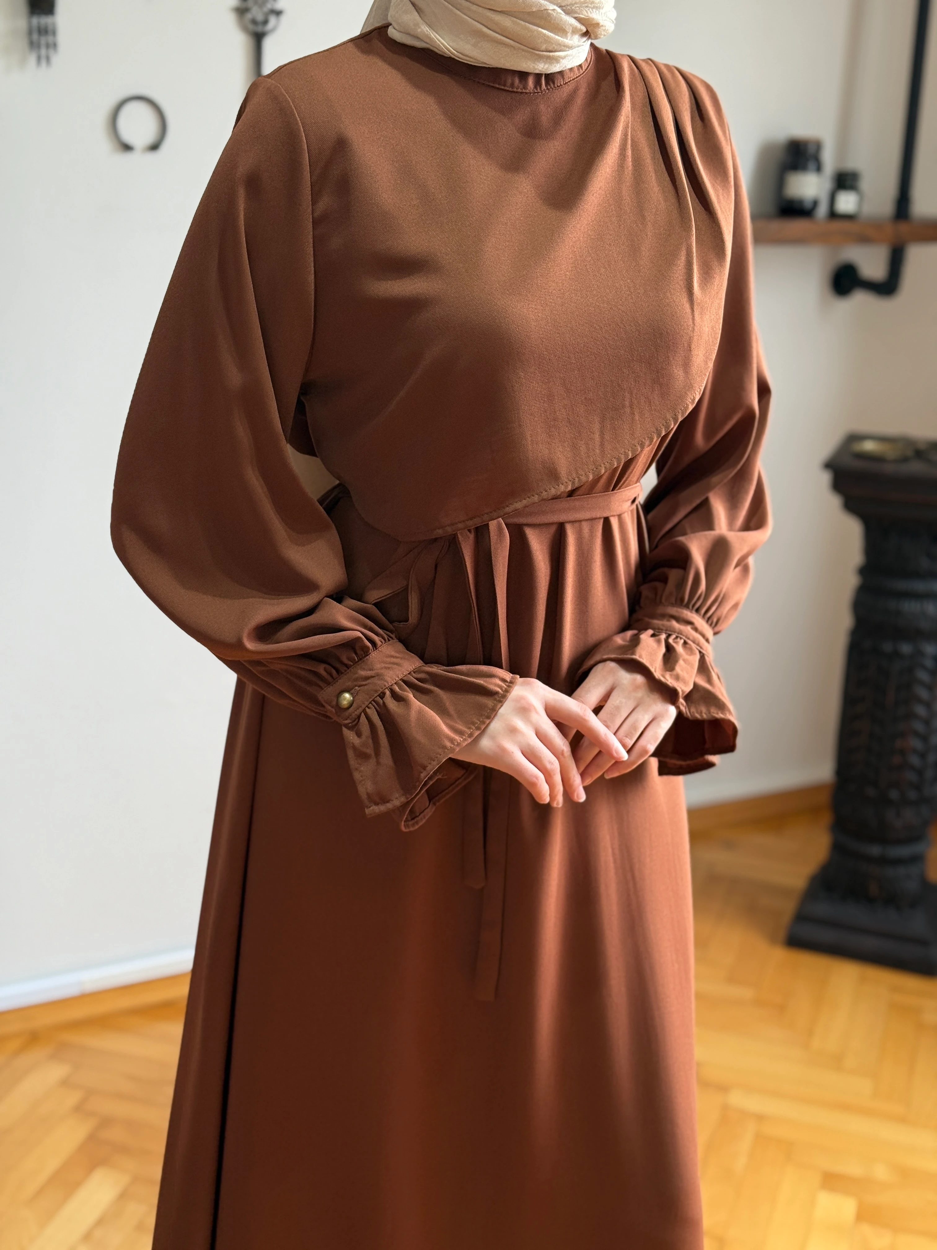 Anvelop Detaylı Krep Elbise 5085 NAVRA | FENDEL - kahverengi