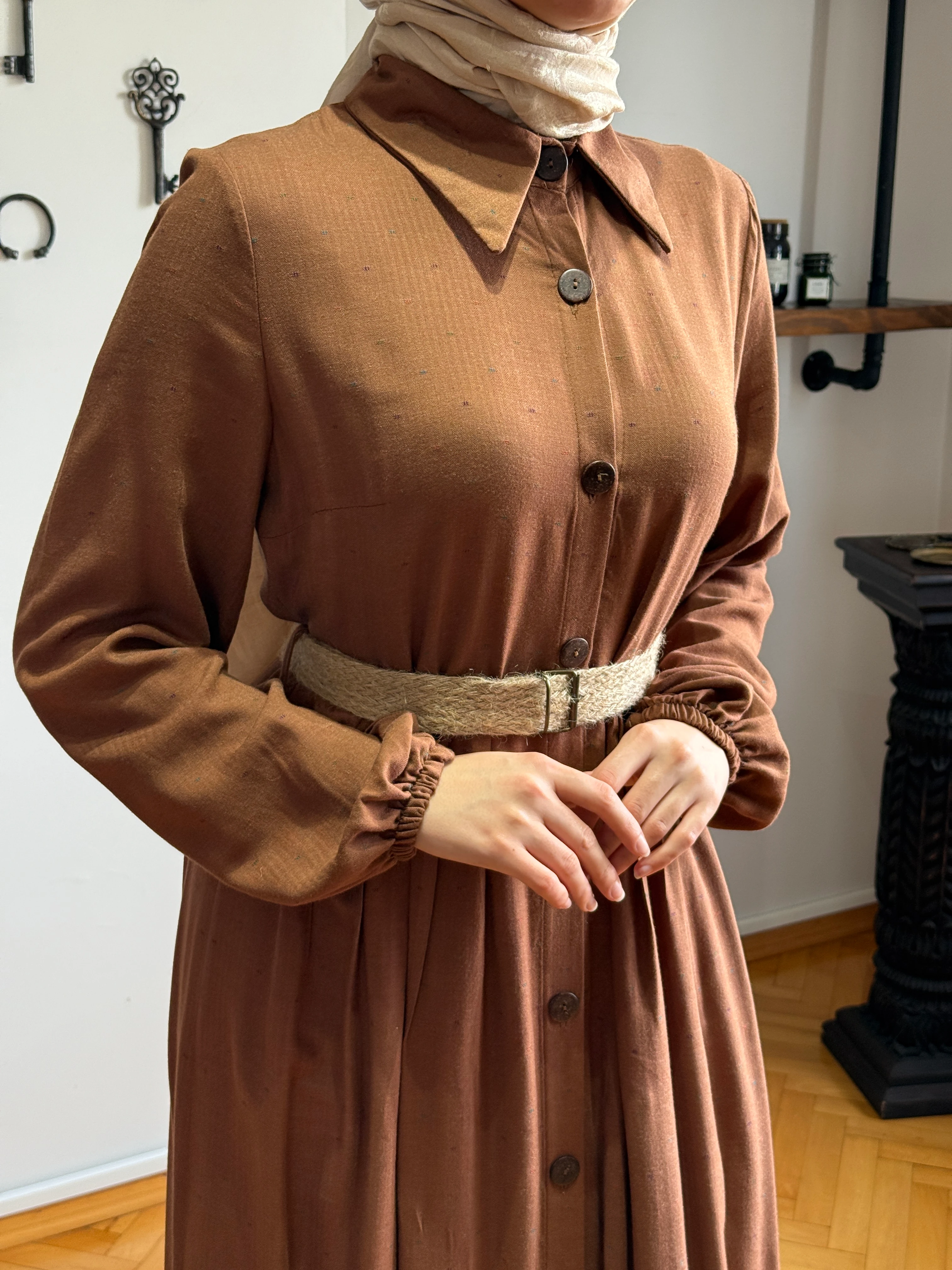 Boy Düğmeli Pamuk Gömlek Elbise 2430 NAVRA | FENDEL - taba