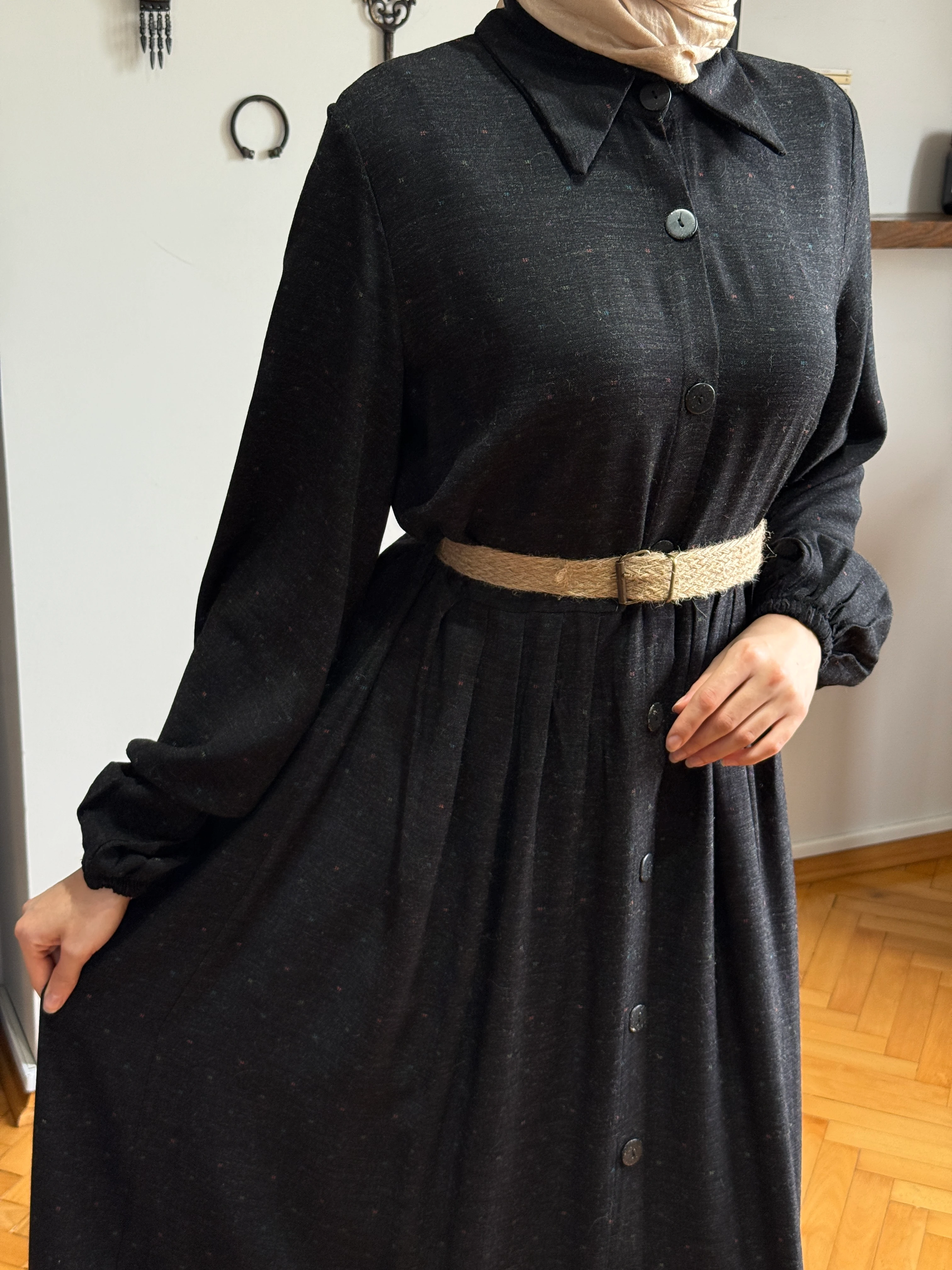 Boy Düğmeli Pamuk Gömlek Elbise 2430 NAVRA | FENDEL - siyah