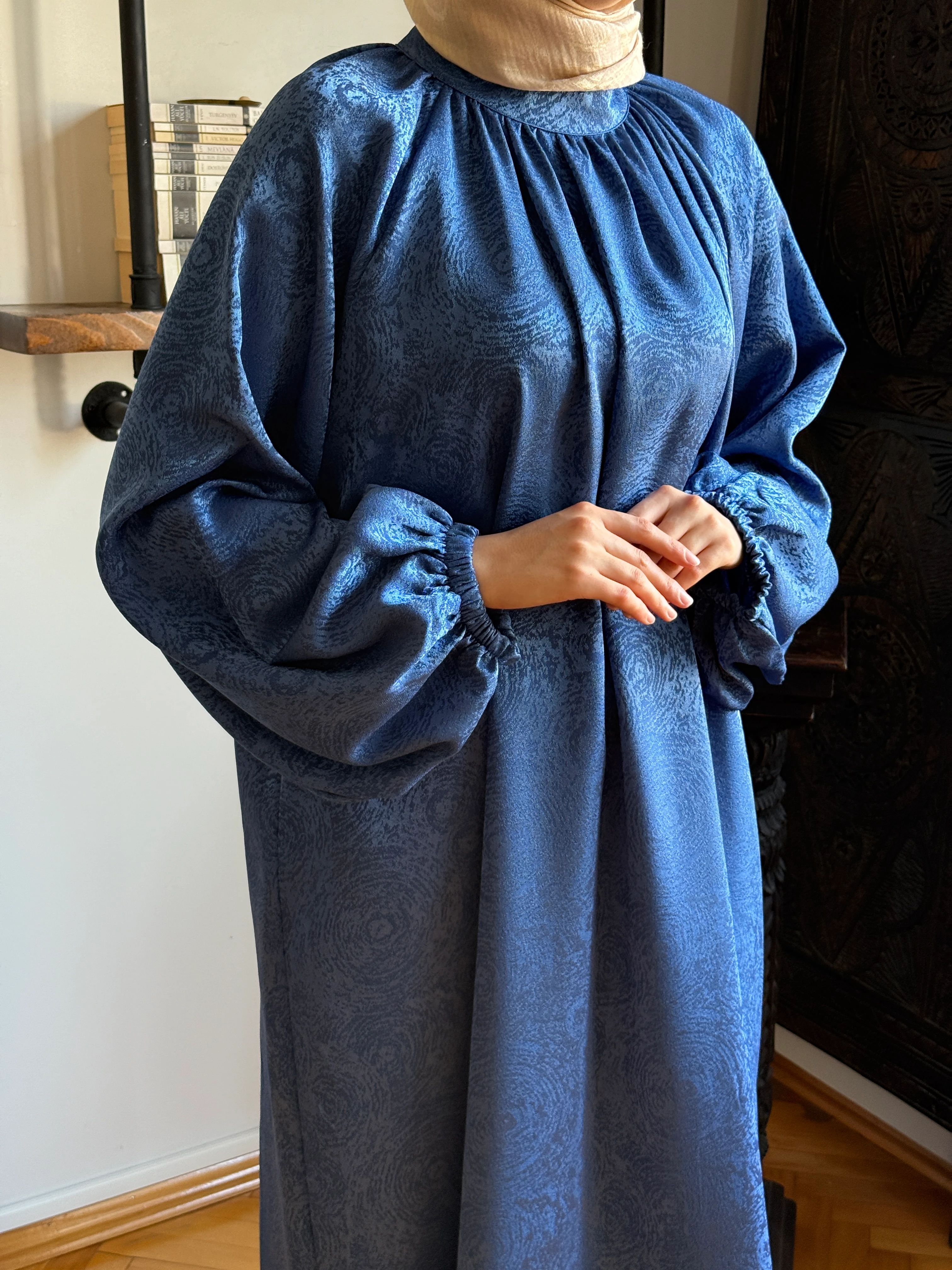 Reglan Kol Hakim Yaka Saten Elbise 1837 NAVRA | FENDEL