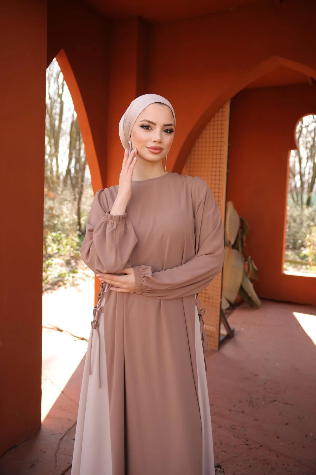 Yandan Garnili Medine İpeği Elbise 5061 NAVRA | FENDEL