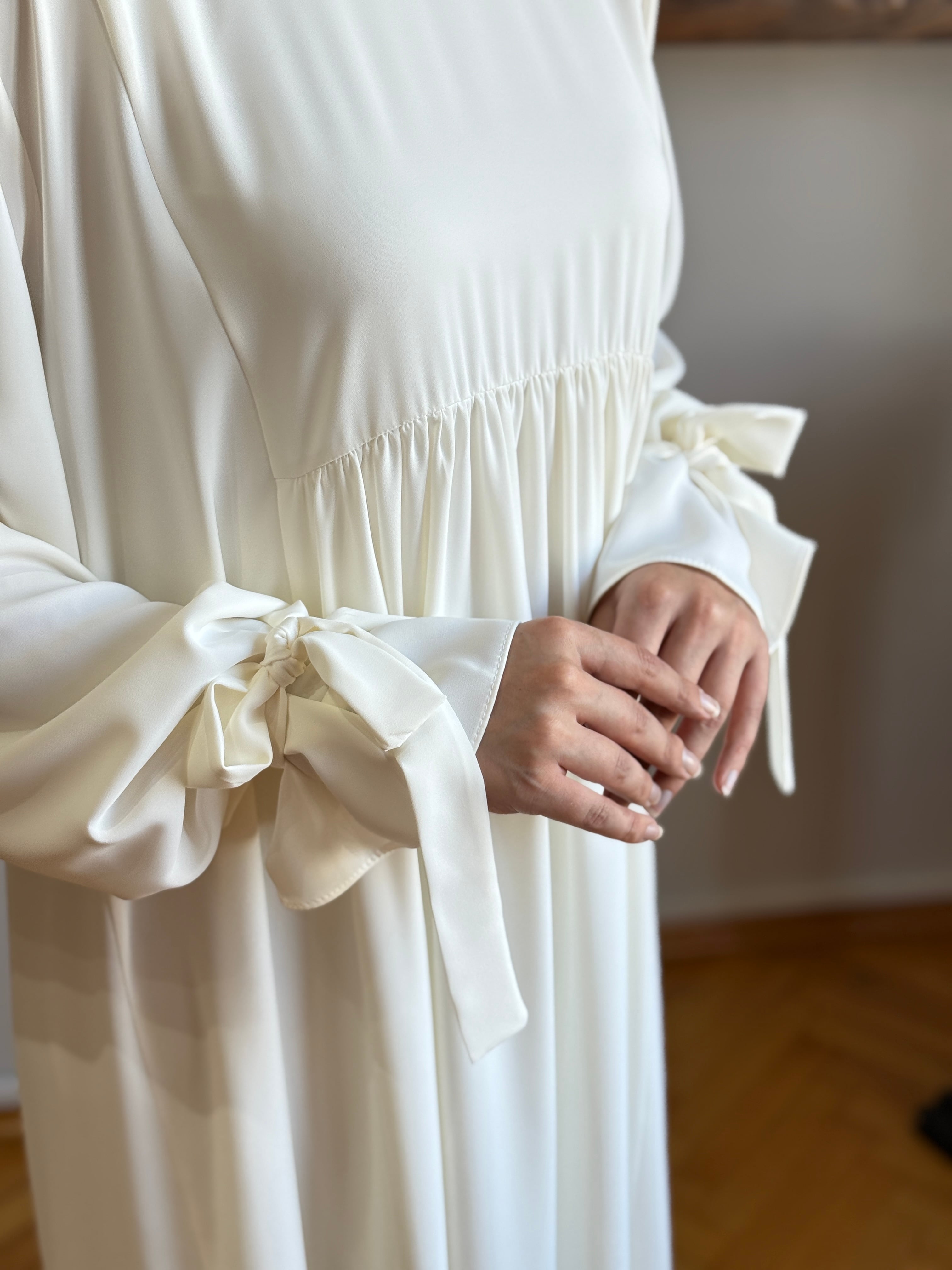Kol Bağlamalı Oversize Elbise 1001 - ekru