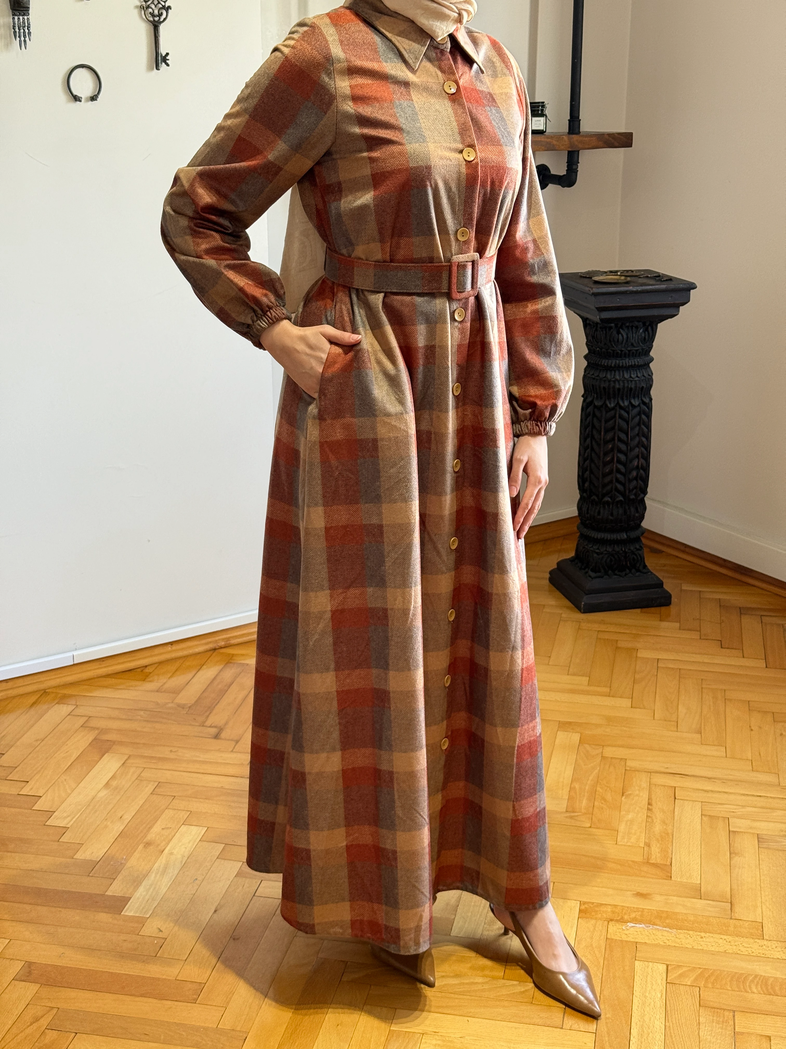 Boy Düğmeli Kadife Gömlek Elbise 2210 NAVRA | FENDEL