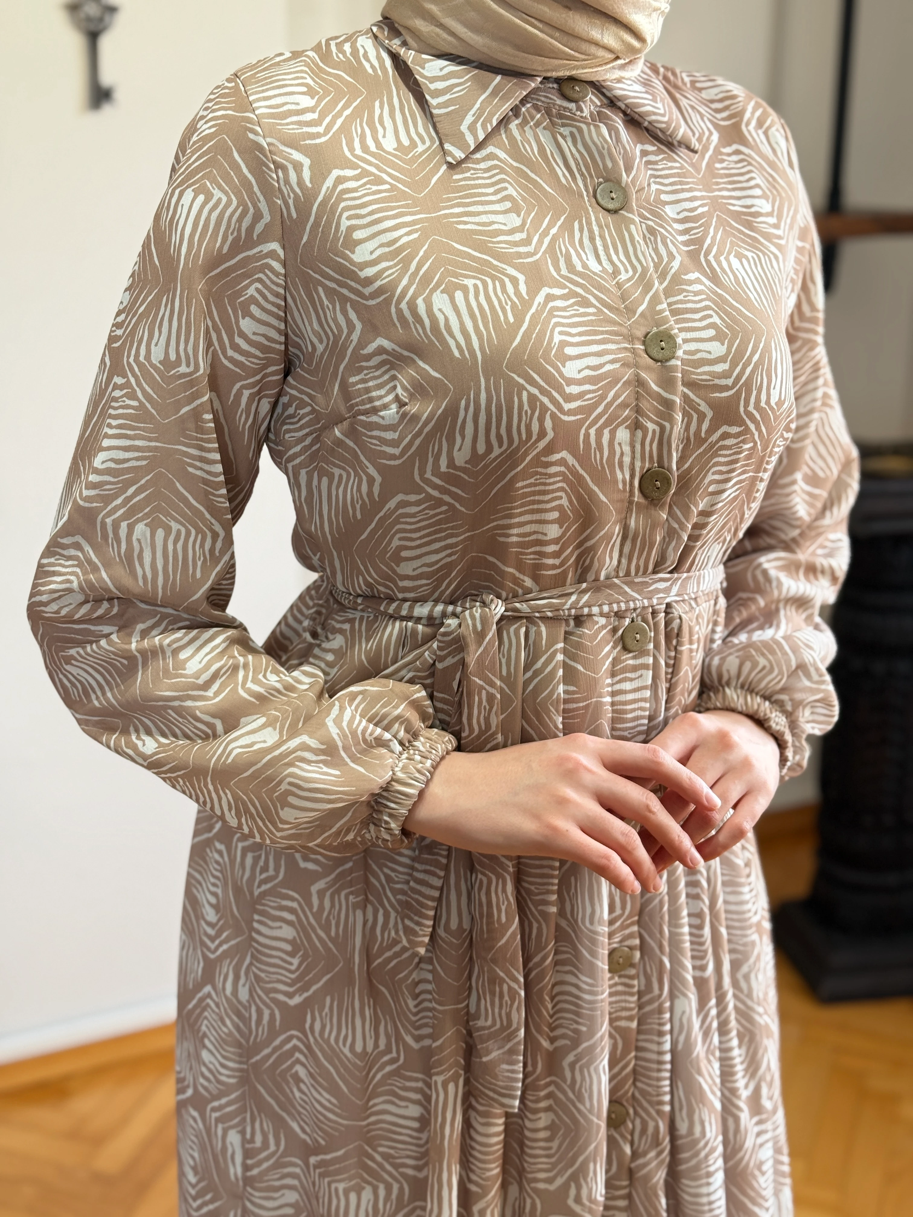 Etnik Desenli Şifon Gömlek Elbise 1550 NAVRA | FENDEL