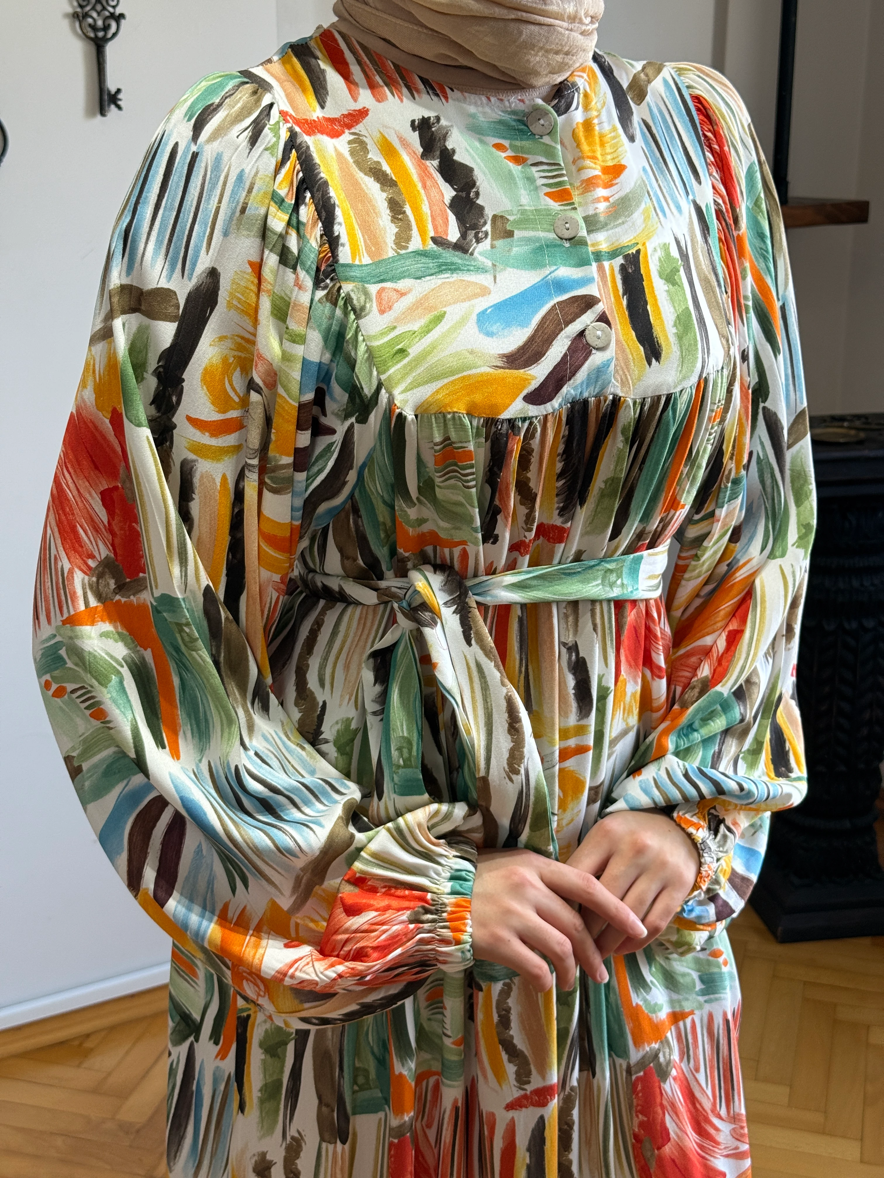 Yarım Pat Büzgülü Pamuk Elbise 1891 NAVRA | FENDEL