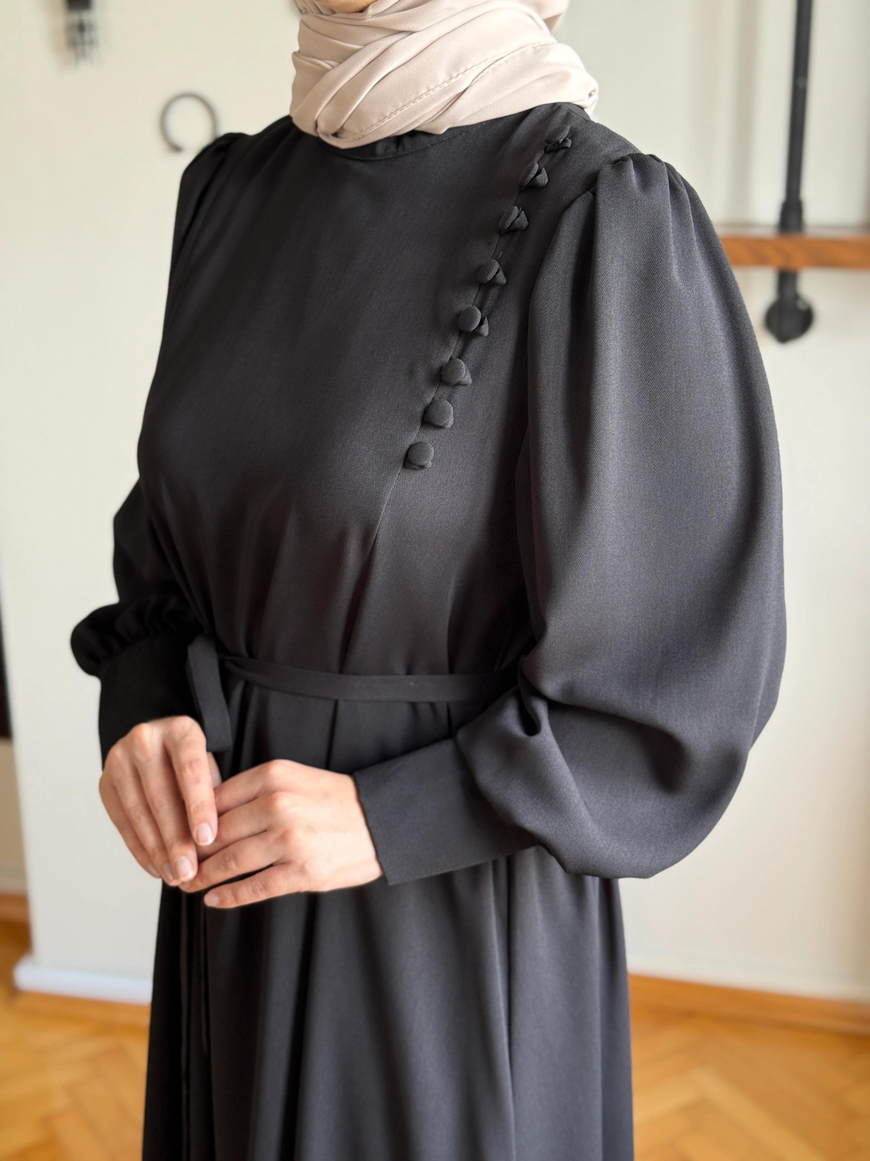 Yandan Kaplama Düğmeli Krep Elbise 5086 NAVRA | FENDEL - siyah