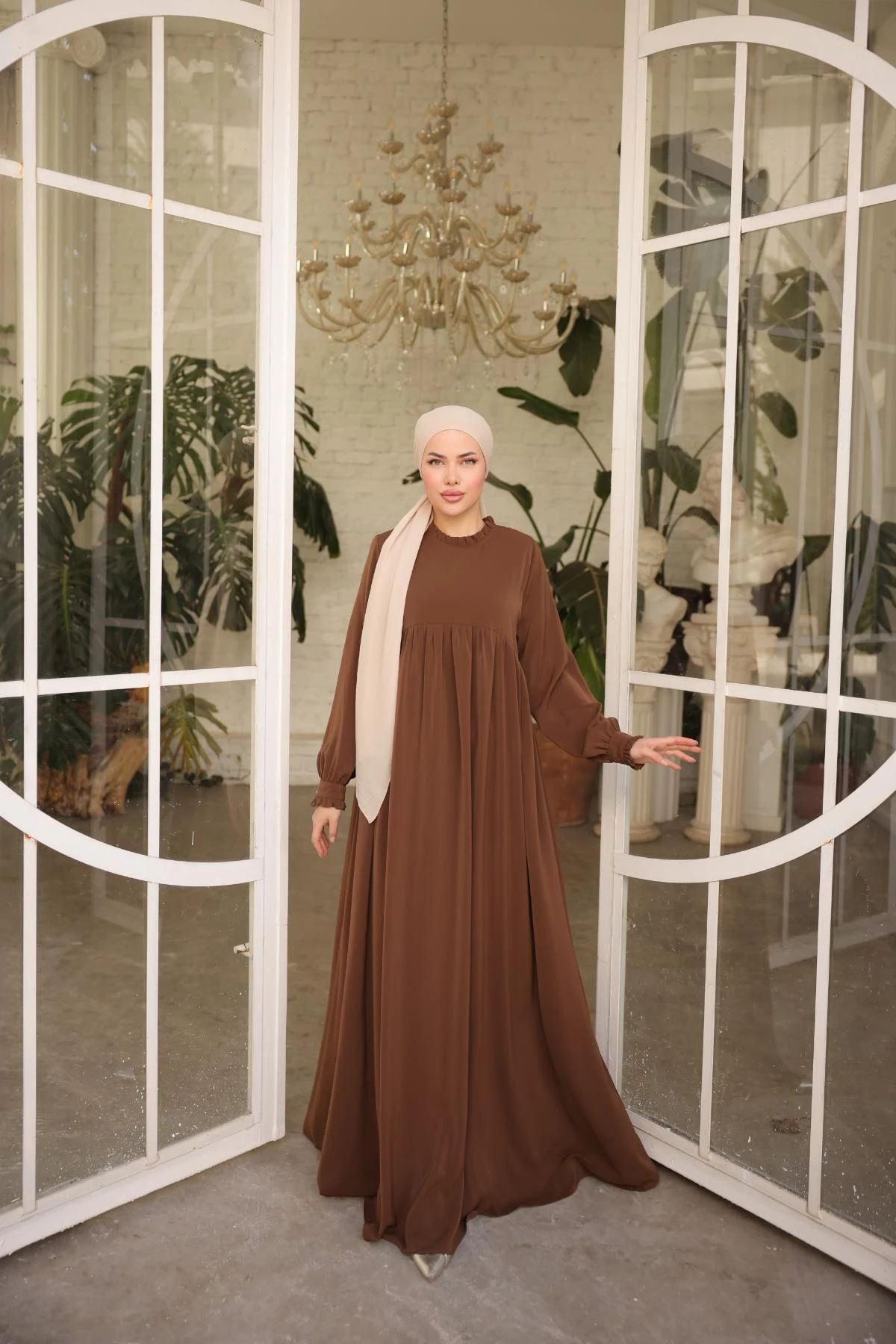 Fırfırlı Robalı Oversize Tesettür Elbise 5062 NAVRA | FENDEL