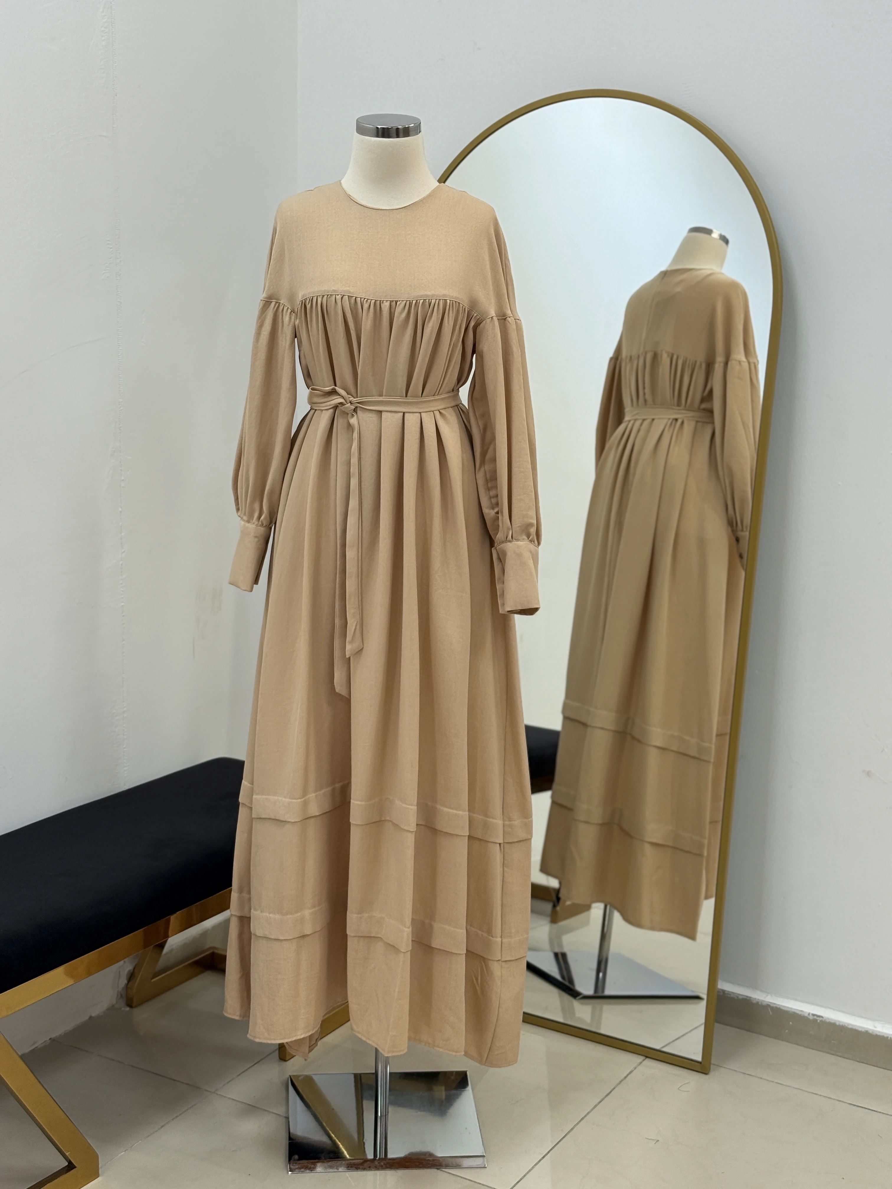 Çift Bantlı Salaş Keten Elbise 5069 NAVRA | FENDEL