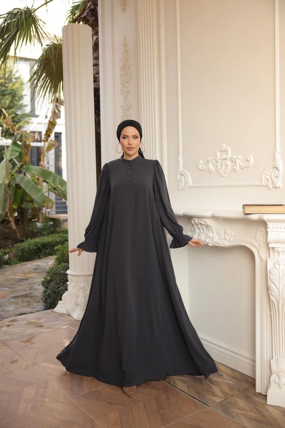 Yarım Pat Yandan Büzgülü Medine İpeği Elbise 5073 NAVRA | FENDEL