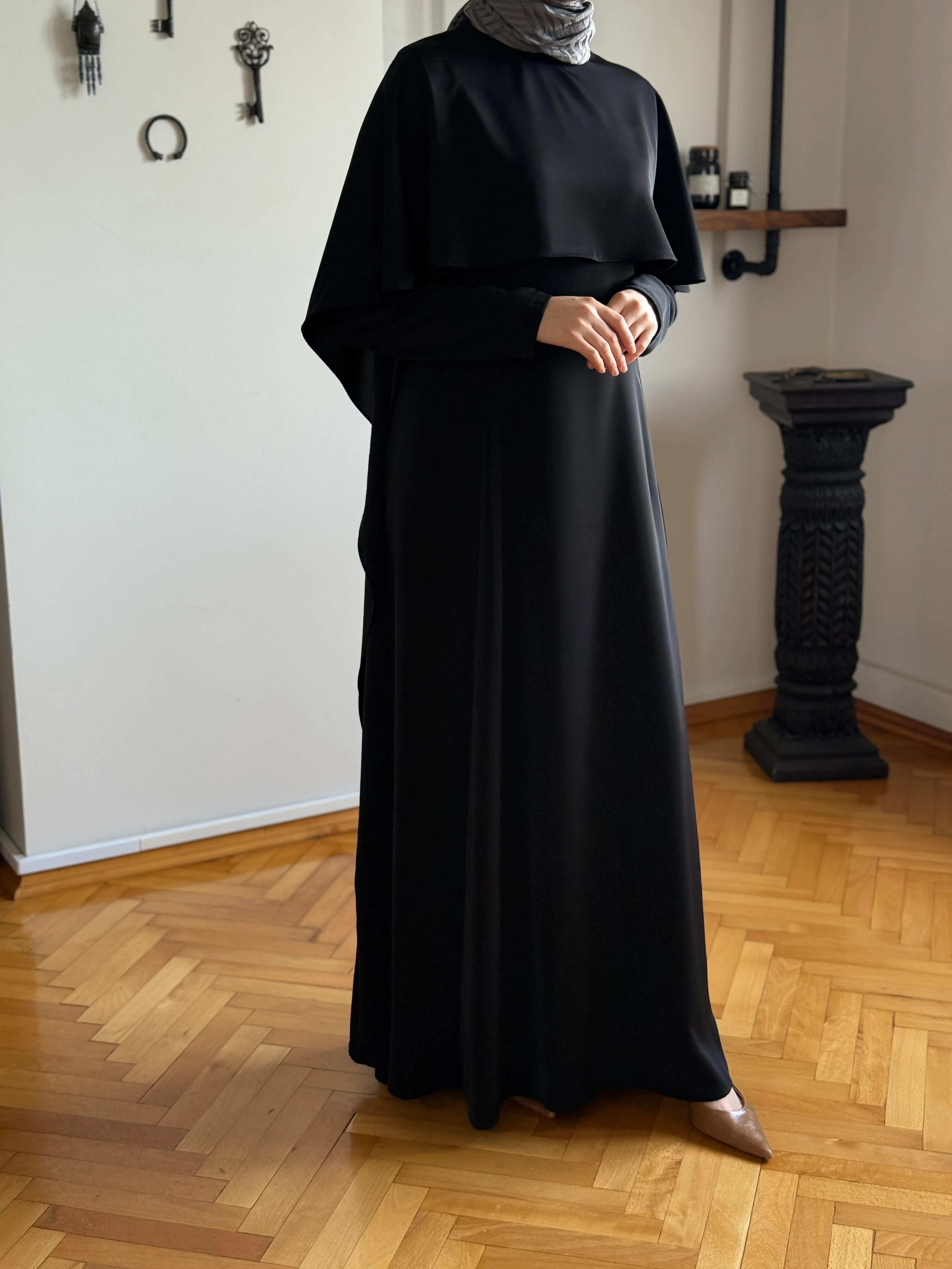 Pelerinli Bel Bağlamalı Elbise 1002 NAVRA | FENDEL