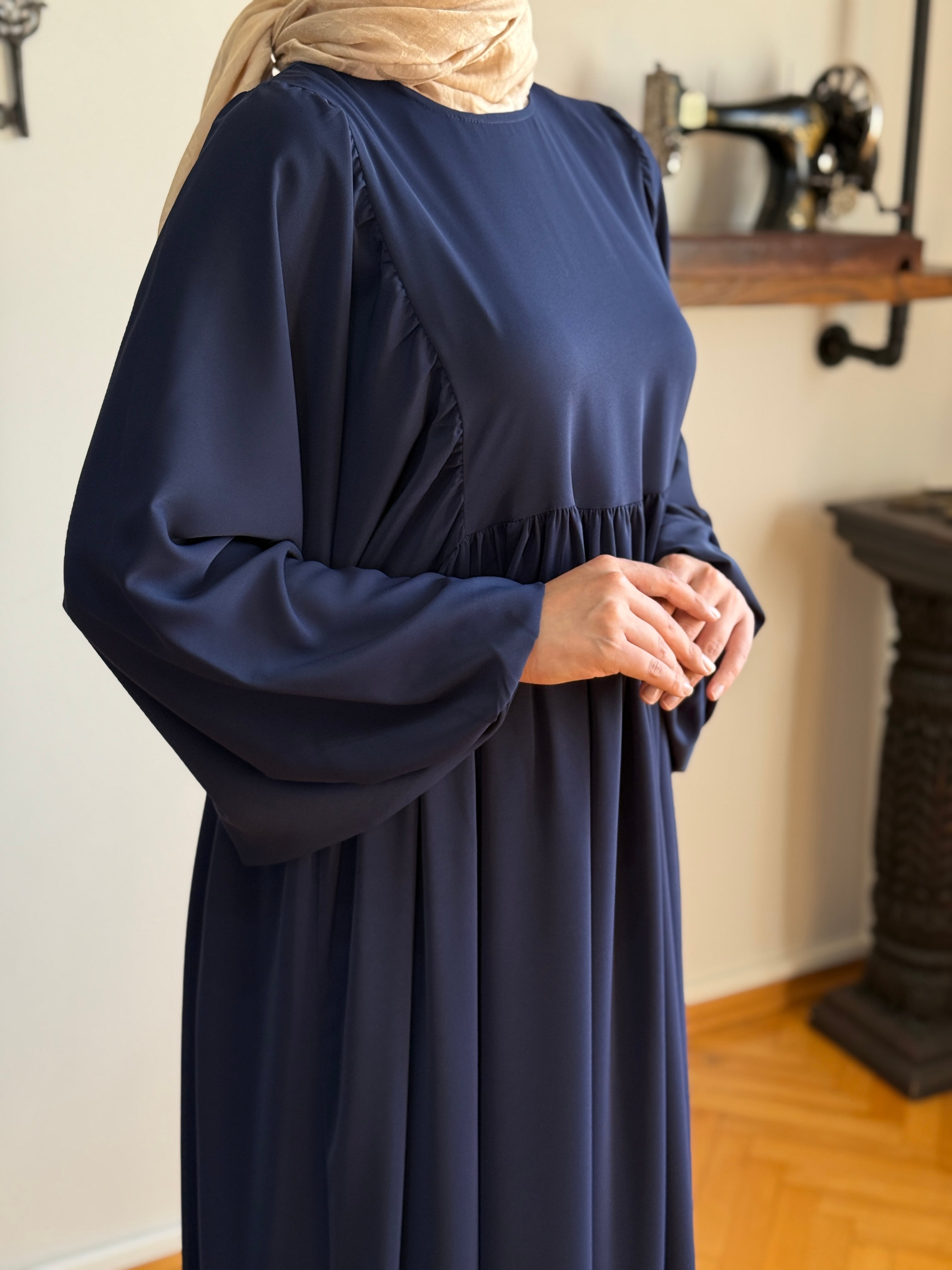 Balon Kollu Oversize Elbise 5096 - lacivert