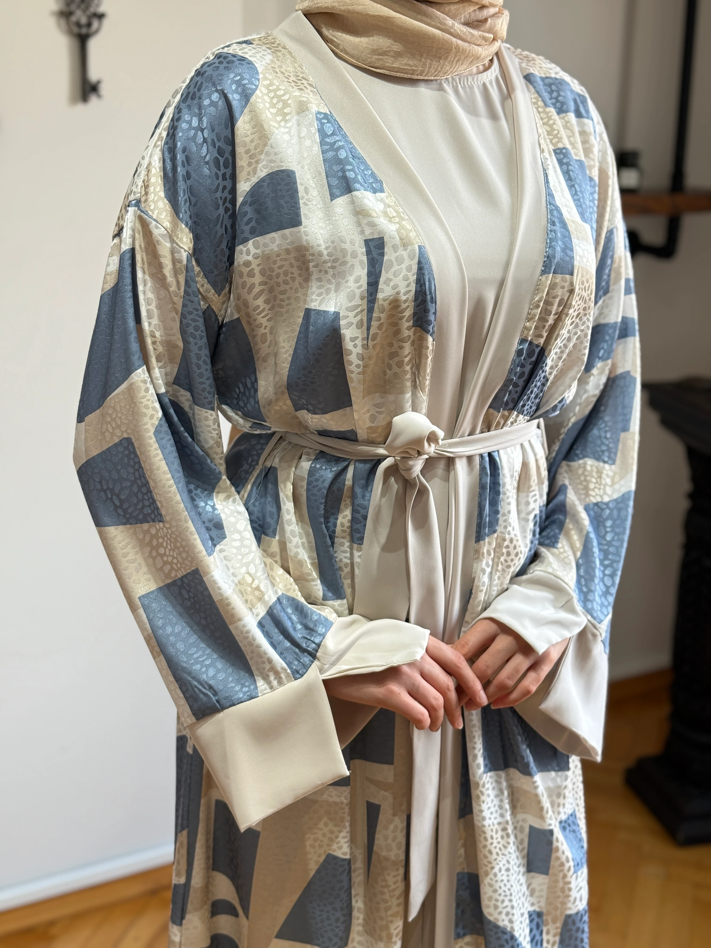 Desenli Saten 2'li Abaya 1875 NAVRA | FENDEL