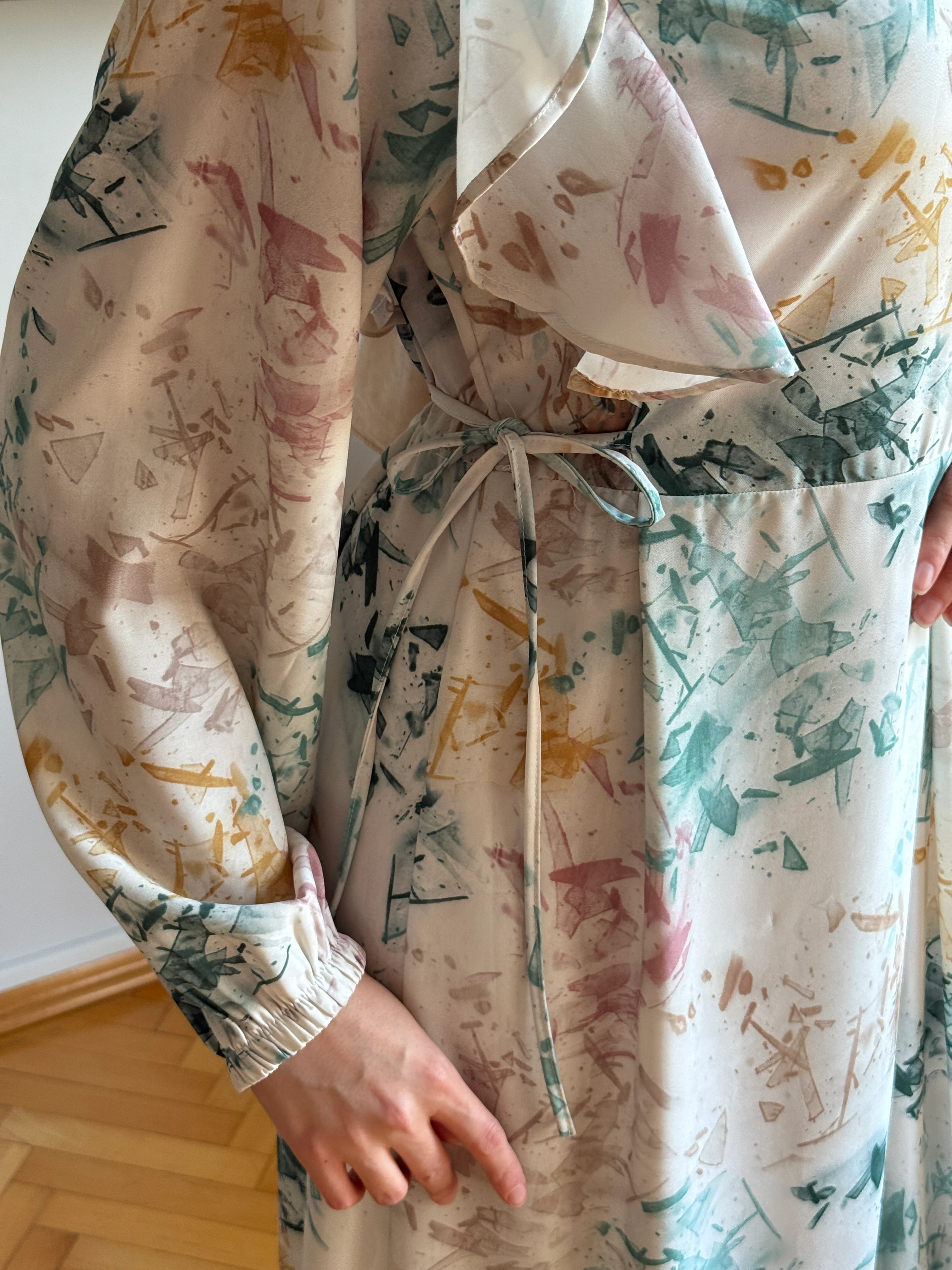 Omuz Volanlı Desenli Saten Elbise 1868 NAVRA | FENDEL