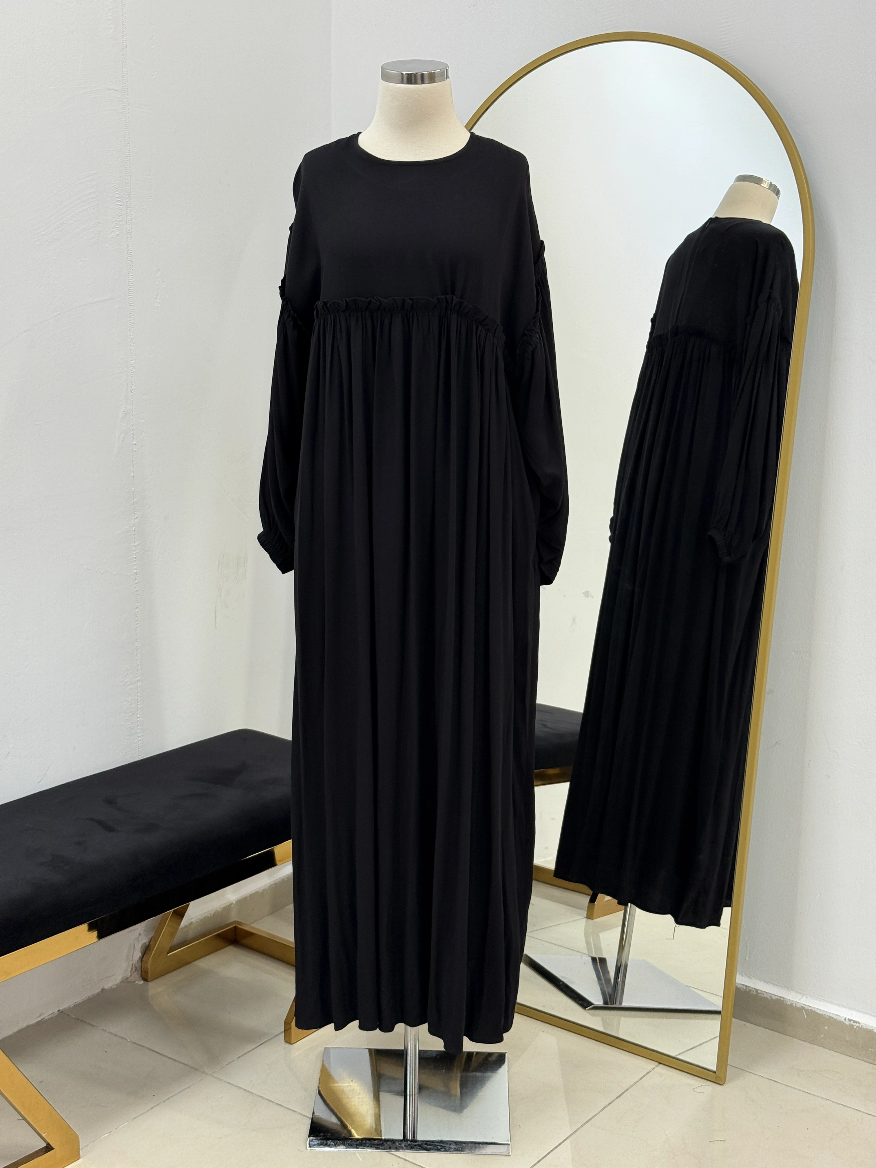 Robalı Oversize Pamuk Elbise 5093 NAVRA | FENDEL - siyah