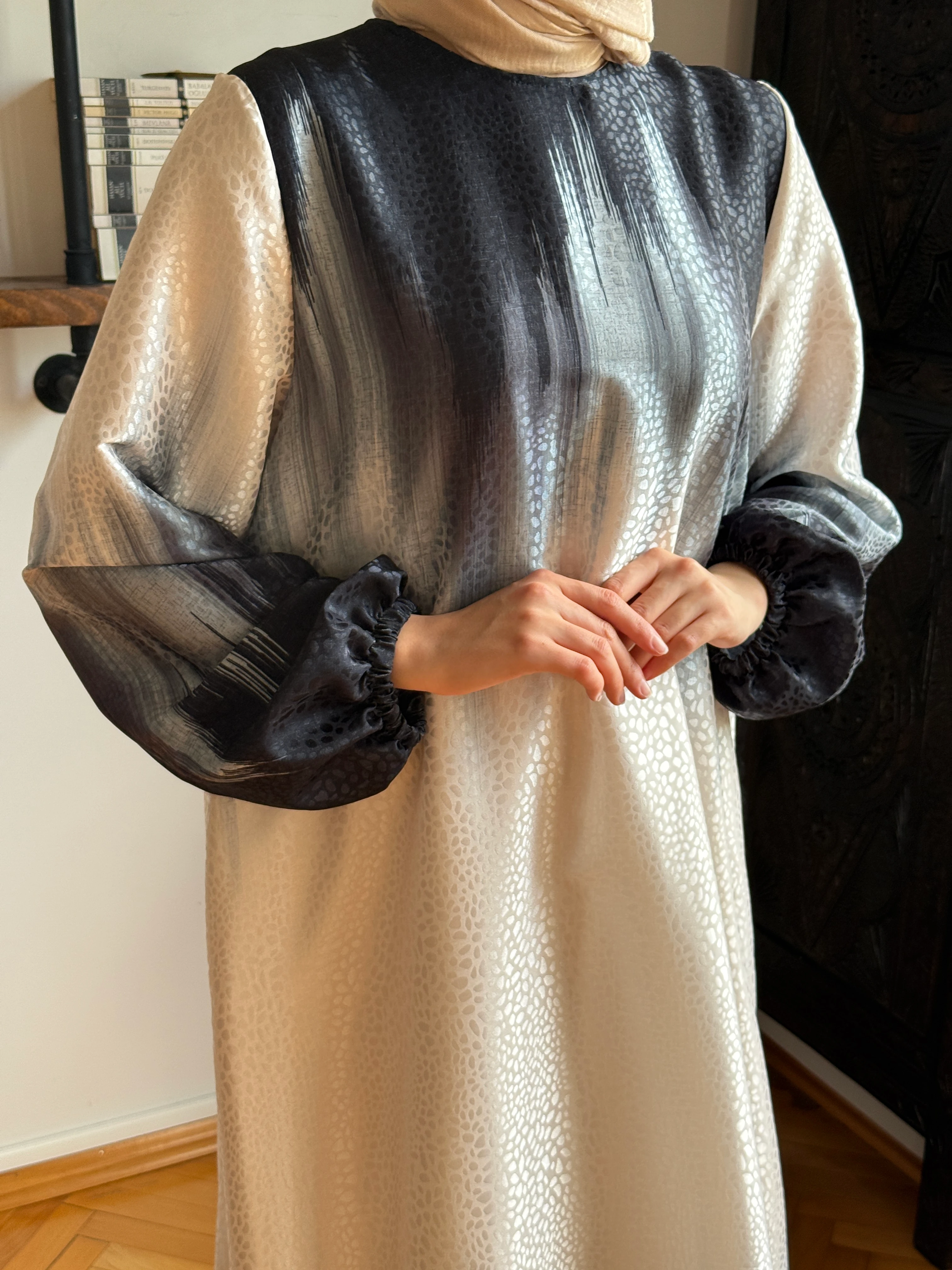 Eteği Sulu Saten Jakar Elbise 1872 NAVRA | FENDEL