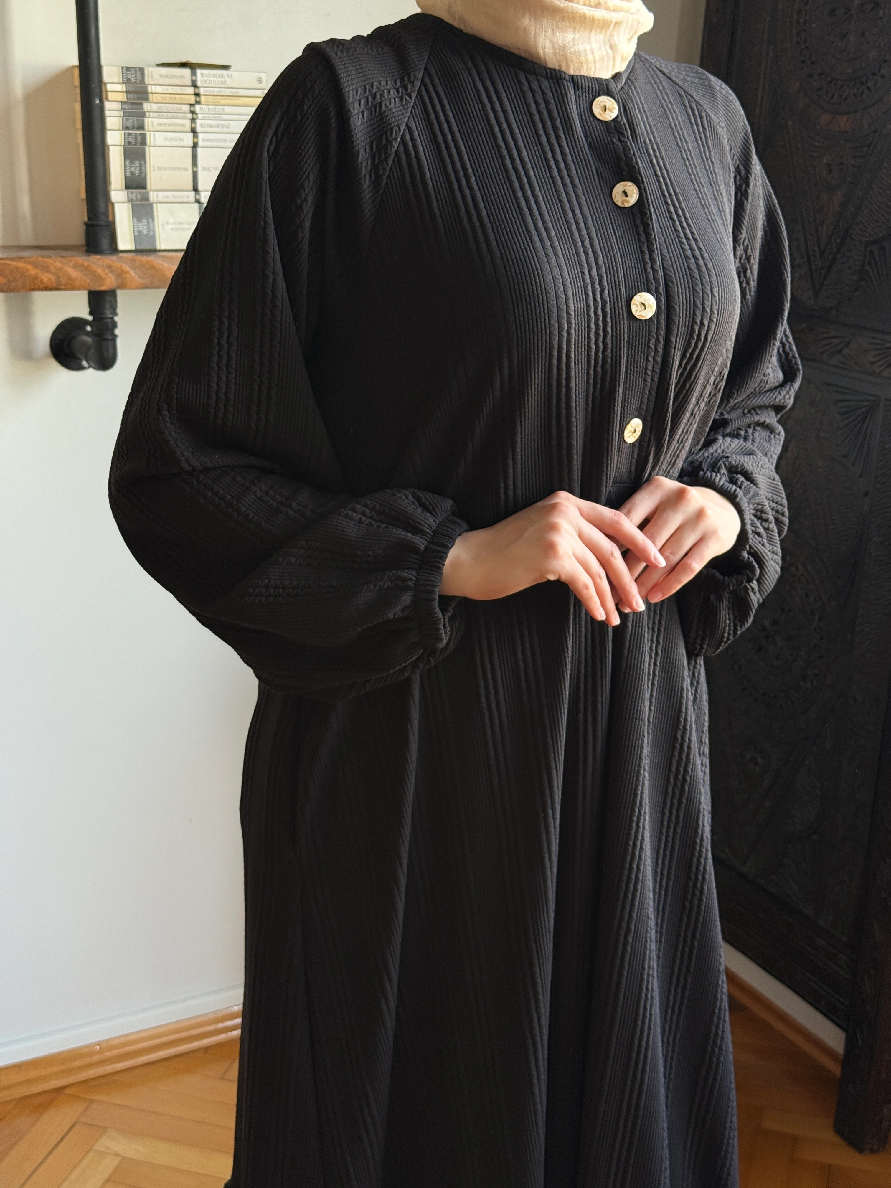 Reglan Kol Yarım Pat Eteği büzgülü Örme Elbise 2416 NAVRA | FENDEL