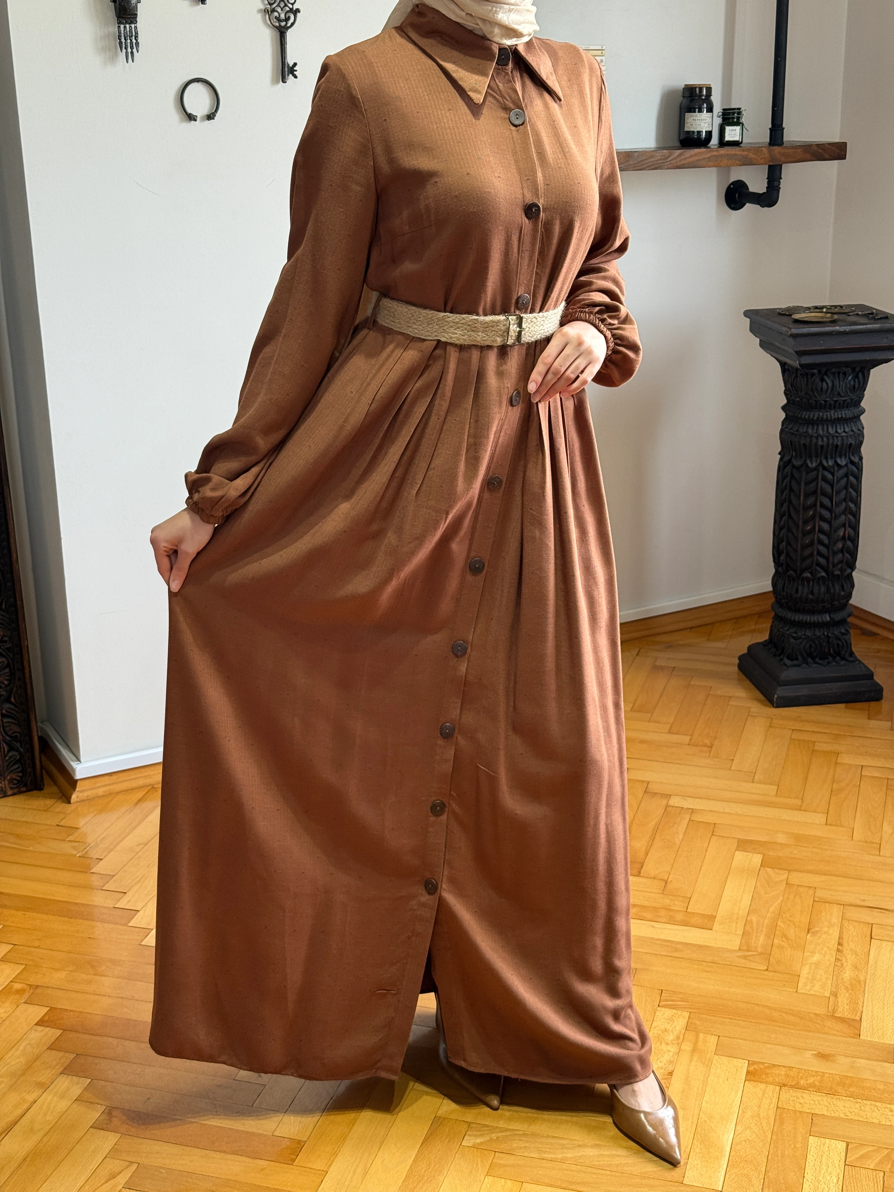 Boy Düğmeli Pamuk Gömlek Elbise 2430 NAVRA | FENDEL