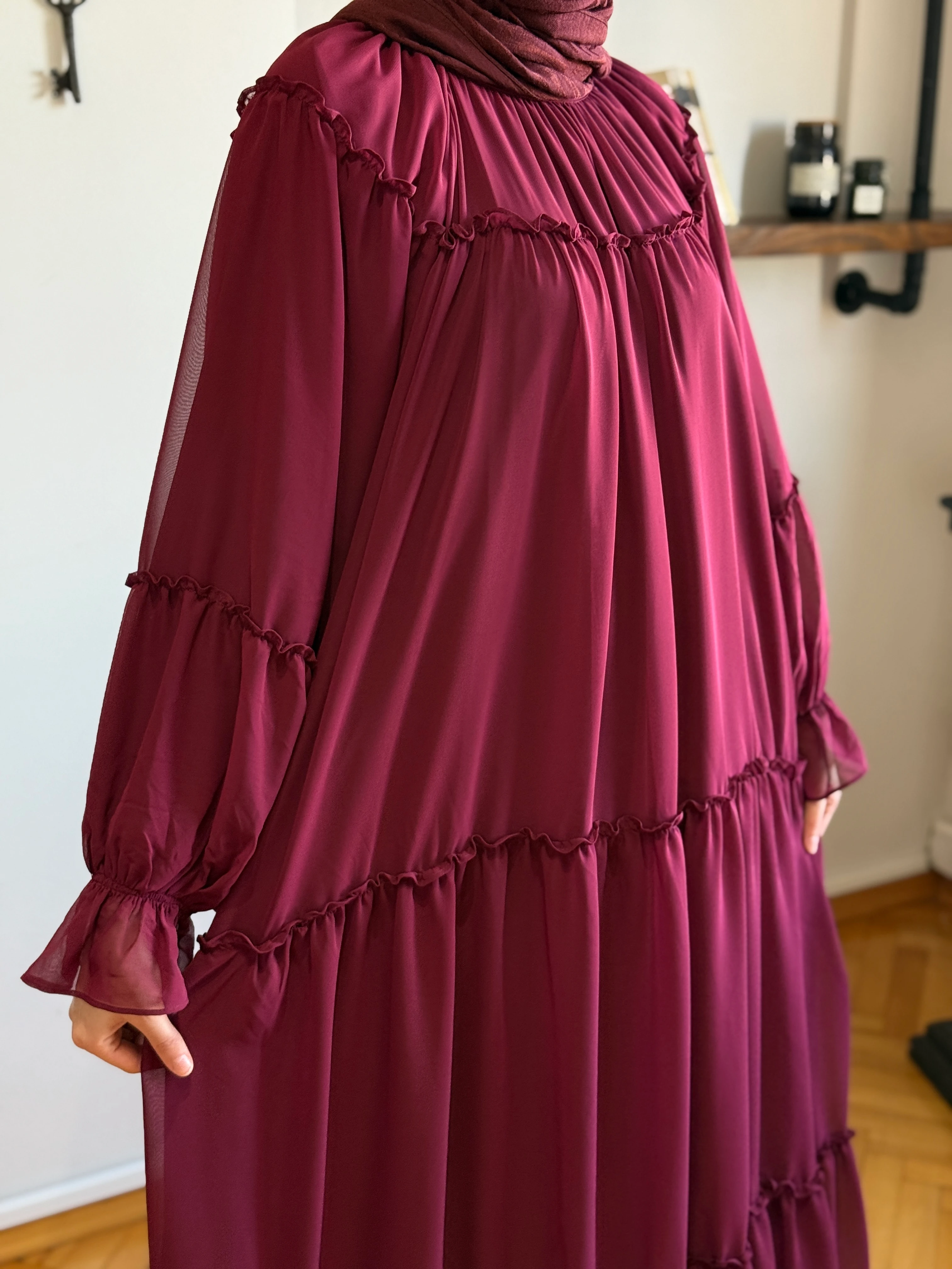 Reglan Kol Büzgülü Şifon Elbise 1005 NAVRA | FENDEL