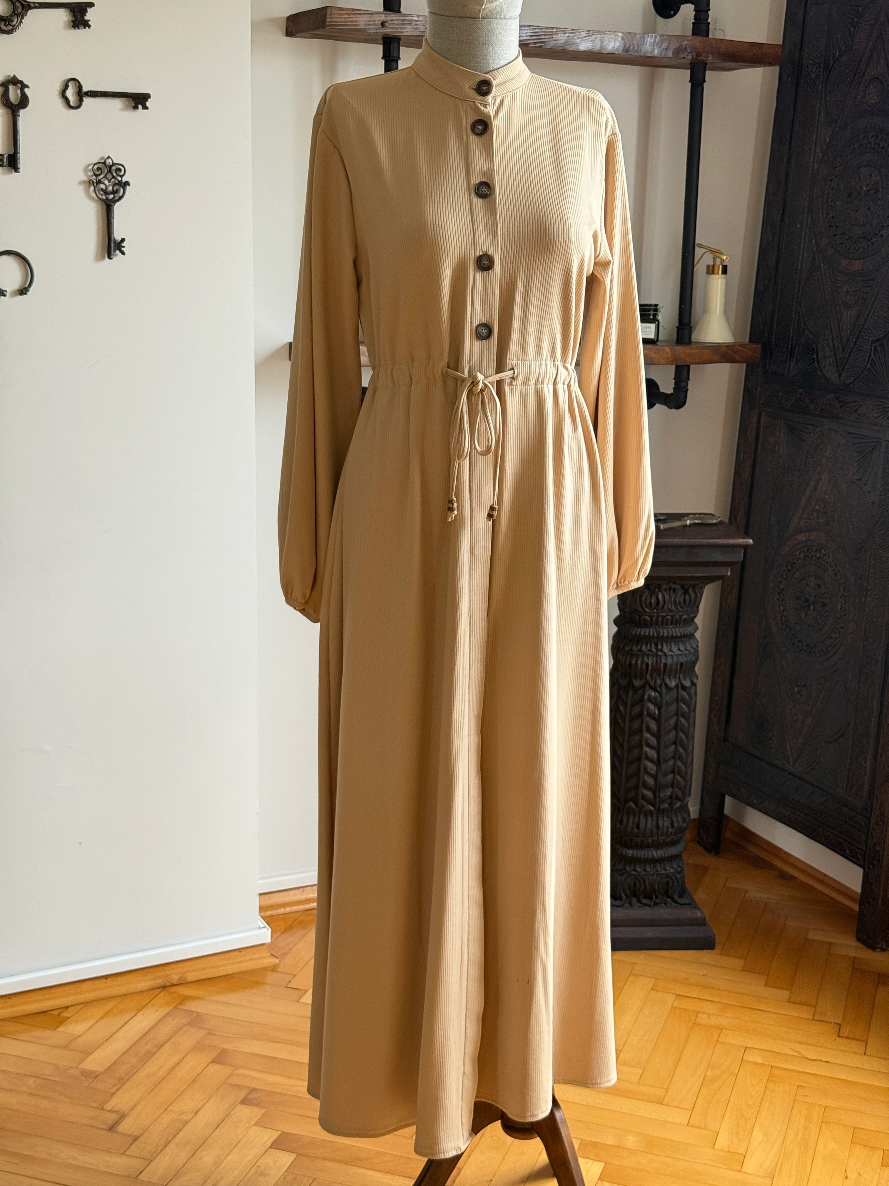 Şardonlu Bel Bağlamalı Yarım Pat Örme Elbise 2423 NAVRA | FENDEL