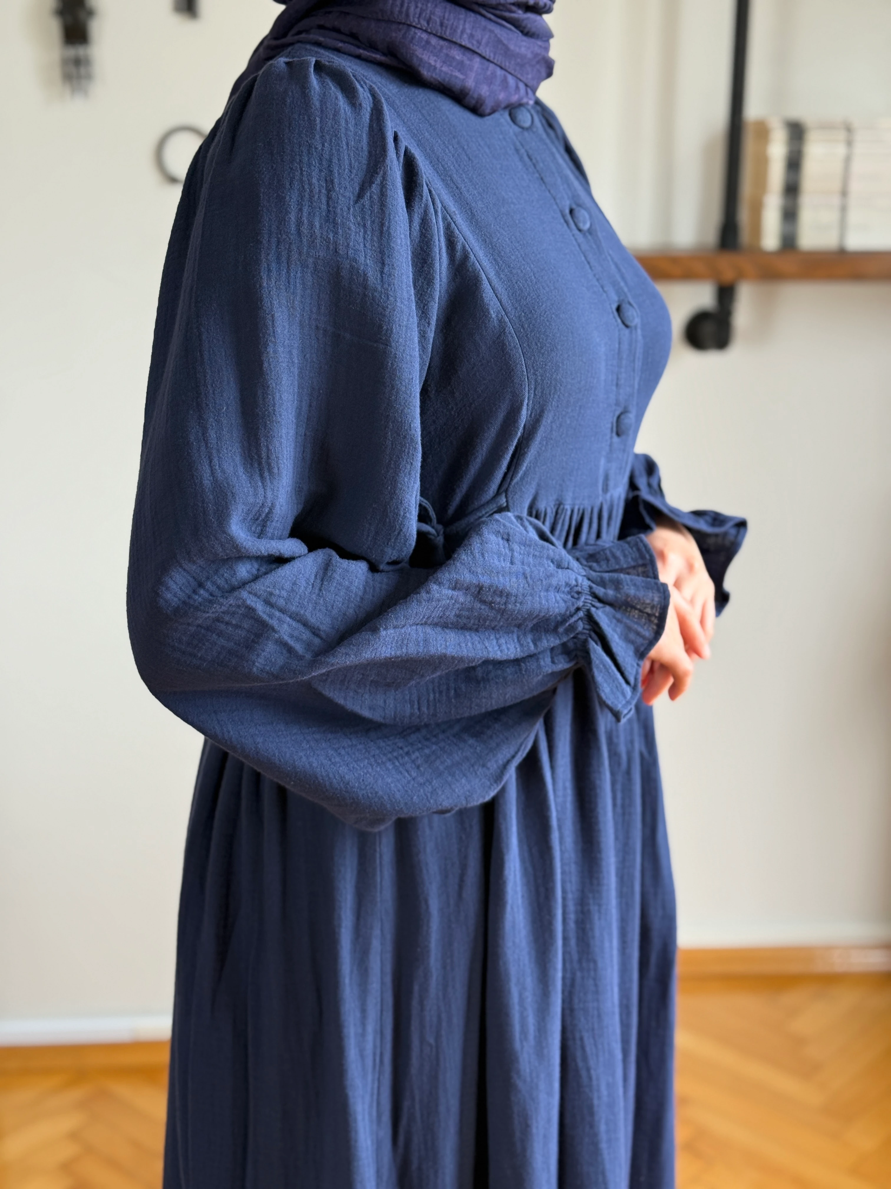 Yarımpat Yandan Bağlamalı Müslin Elbise 1004 NAVRA | FENDEL