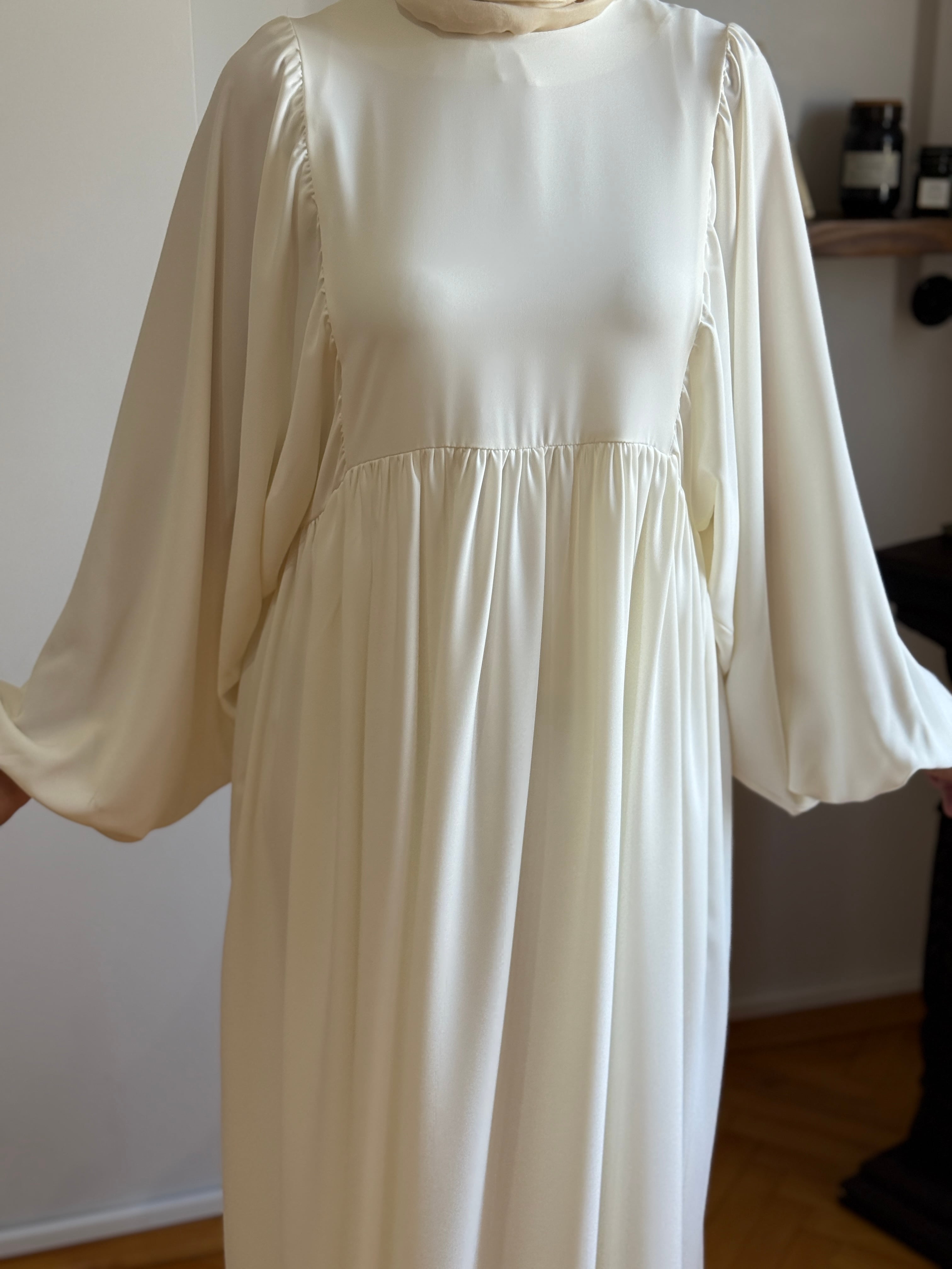 Balon Kollu Oversize Elbise 5096 - ekru
