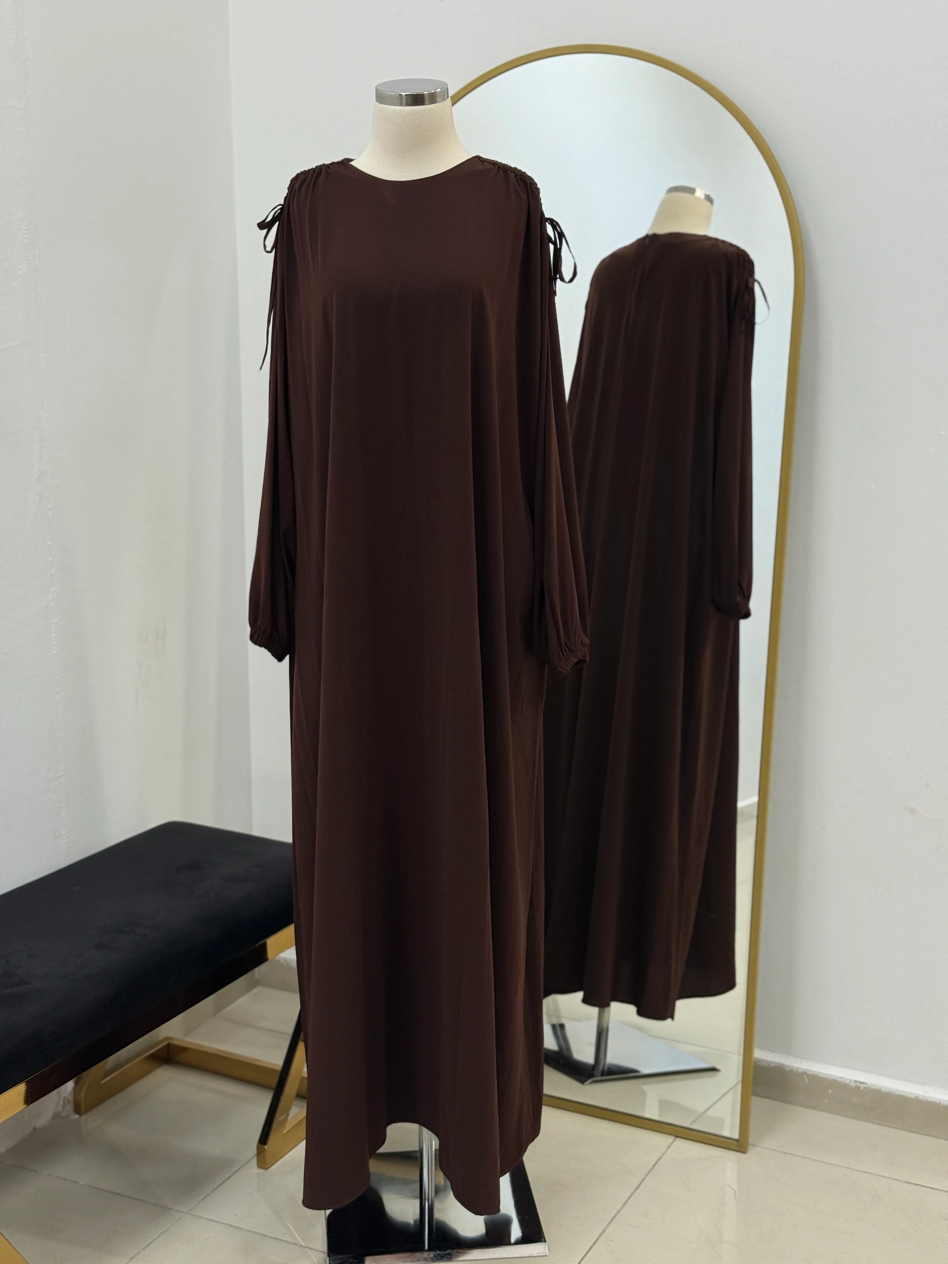 Omzu Tünel Detaylı Elbise Medine İpeği 5063 NAVRA | FENDEL