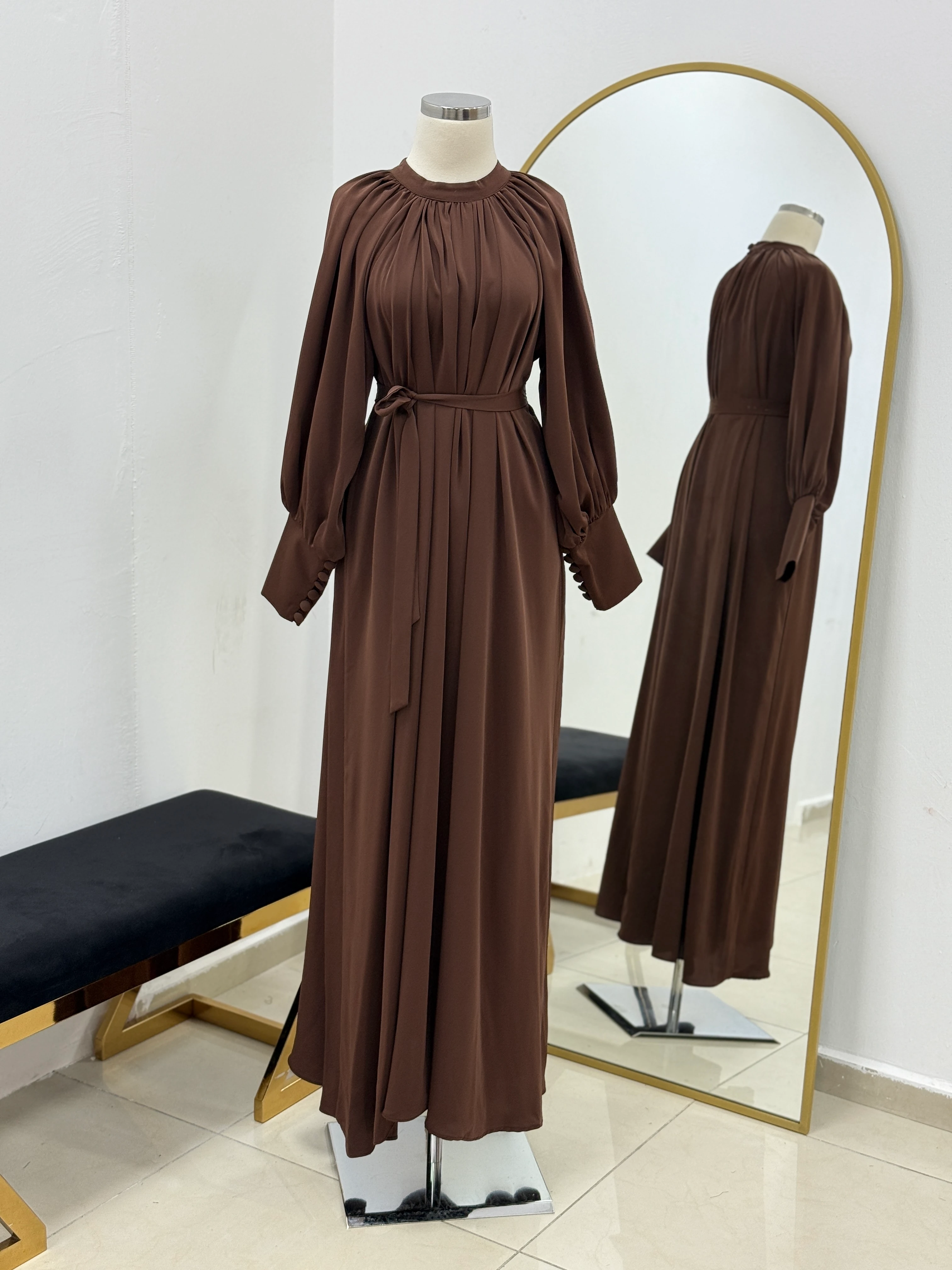 Reglan Kol Büzgülü Elbise 5072 NAVRA | FENDEL - acı kahve