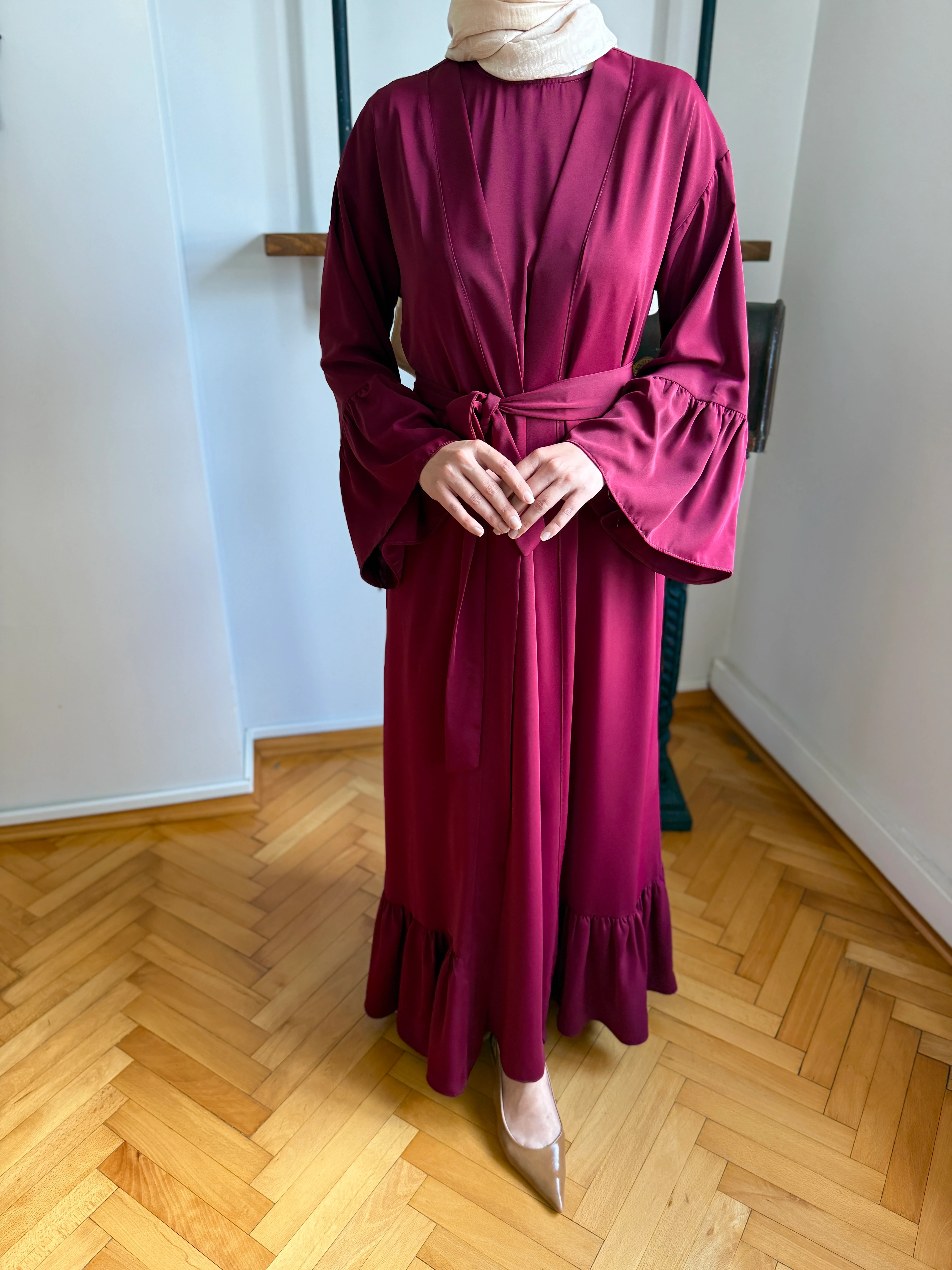 Fırfırlı İkili Oversize Tesettür Takım Abaya 5038 NAVRA | FENDEL