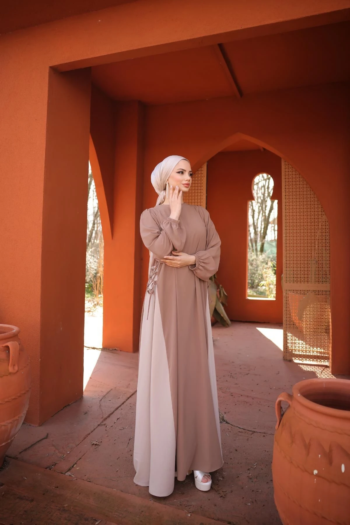 Yandan Garnili Medine İpeği Elbise 5061 NAVRA | FENDEL