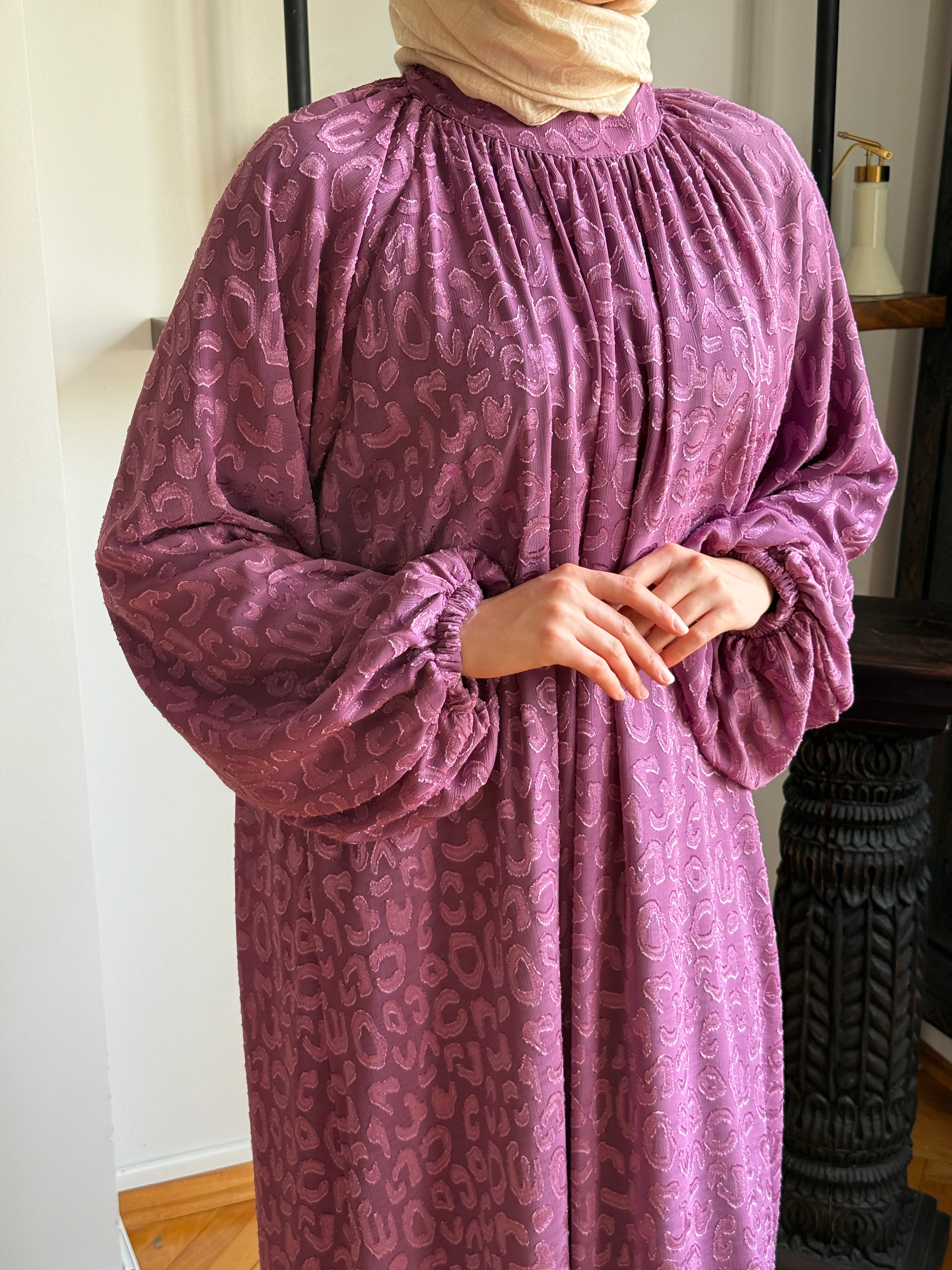 Reglan Kol Kesme Jakar Astarlı Şifon Elbise 1877 NAVRA | FENDEL - lila