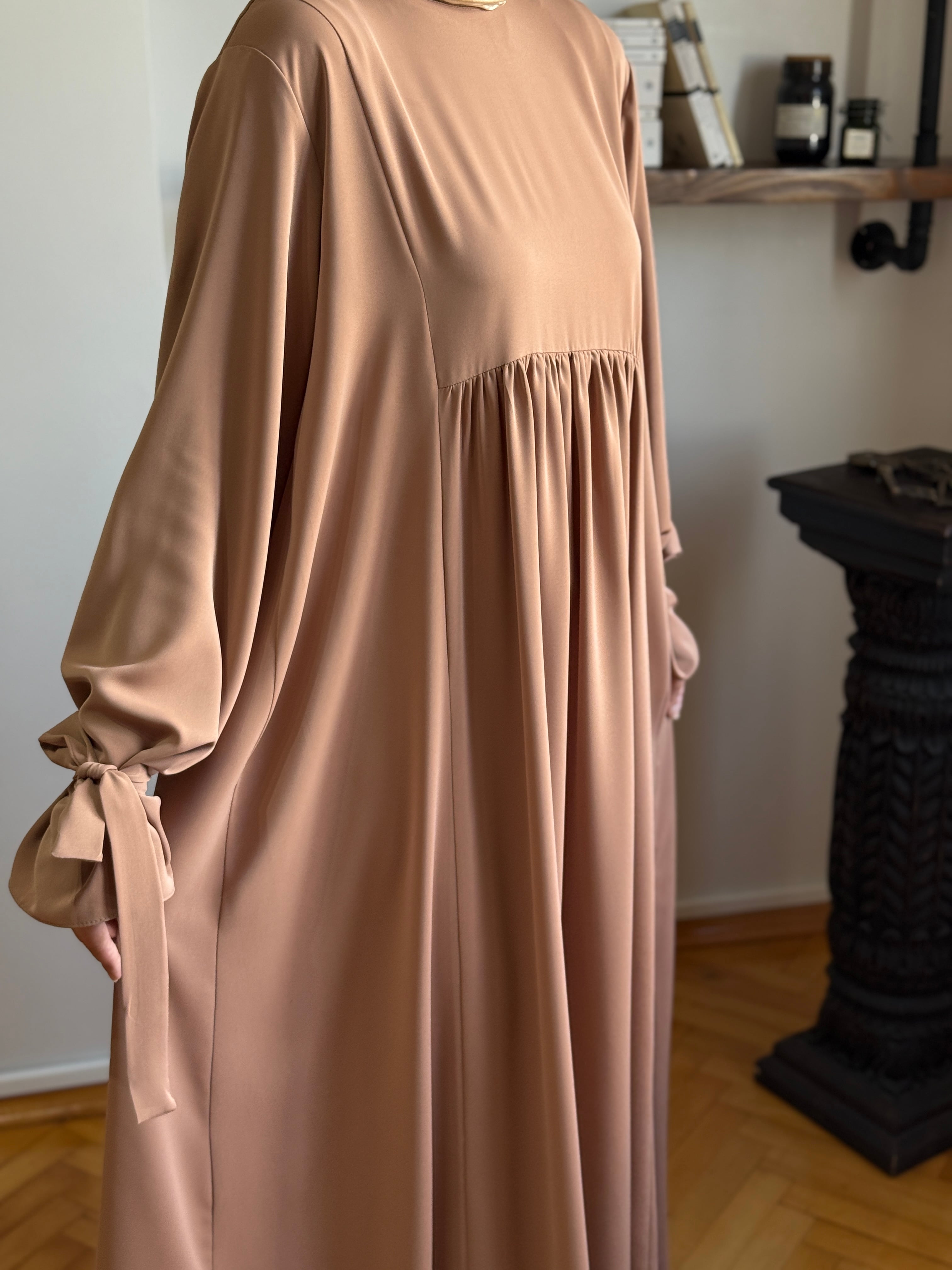 Kol Bağlamalı Oversize Elbise 1001 - camel