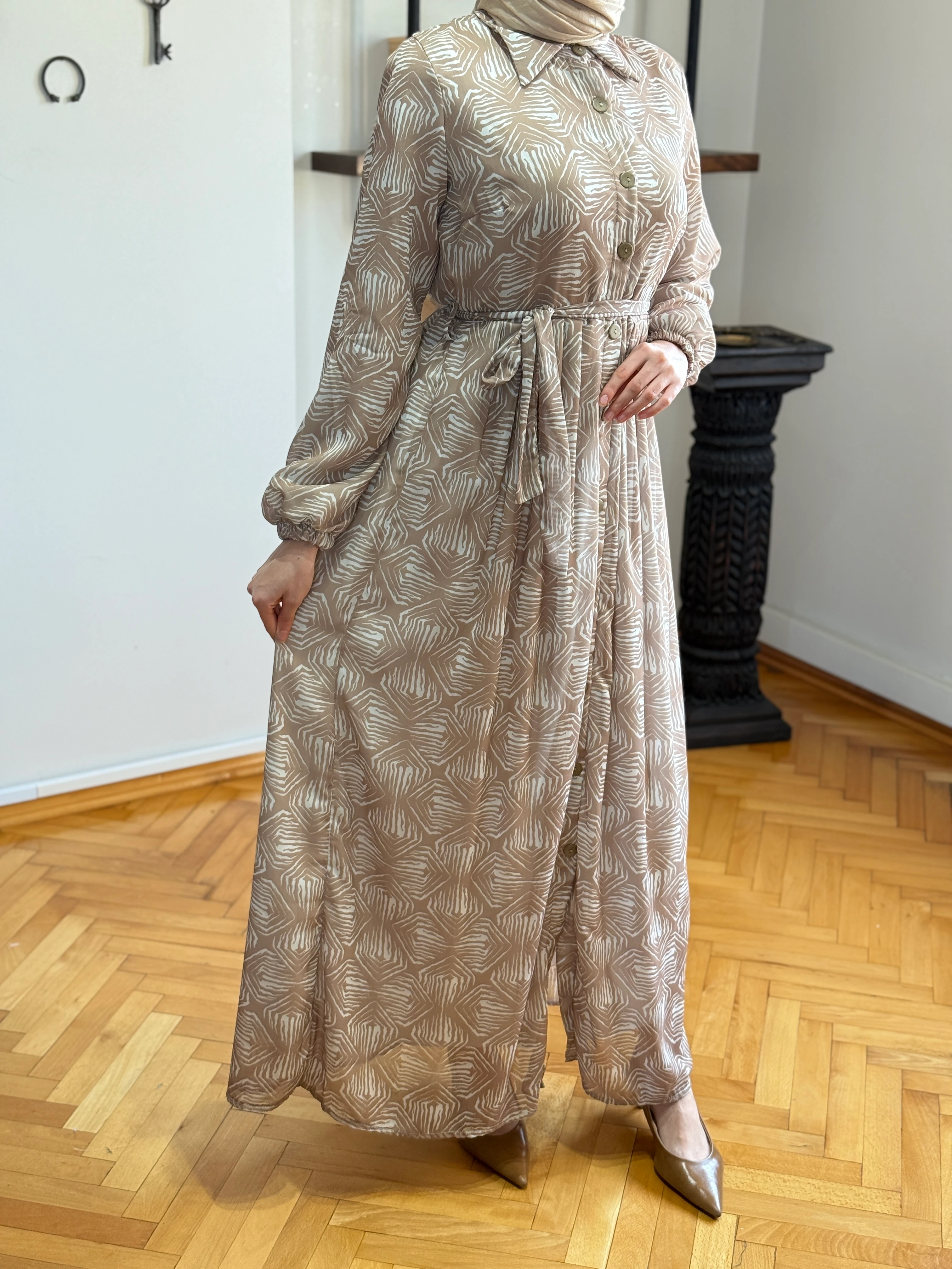 Etnik Desenli Şifon Gömlek Elbise 1550 NAVRA | FENDEL