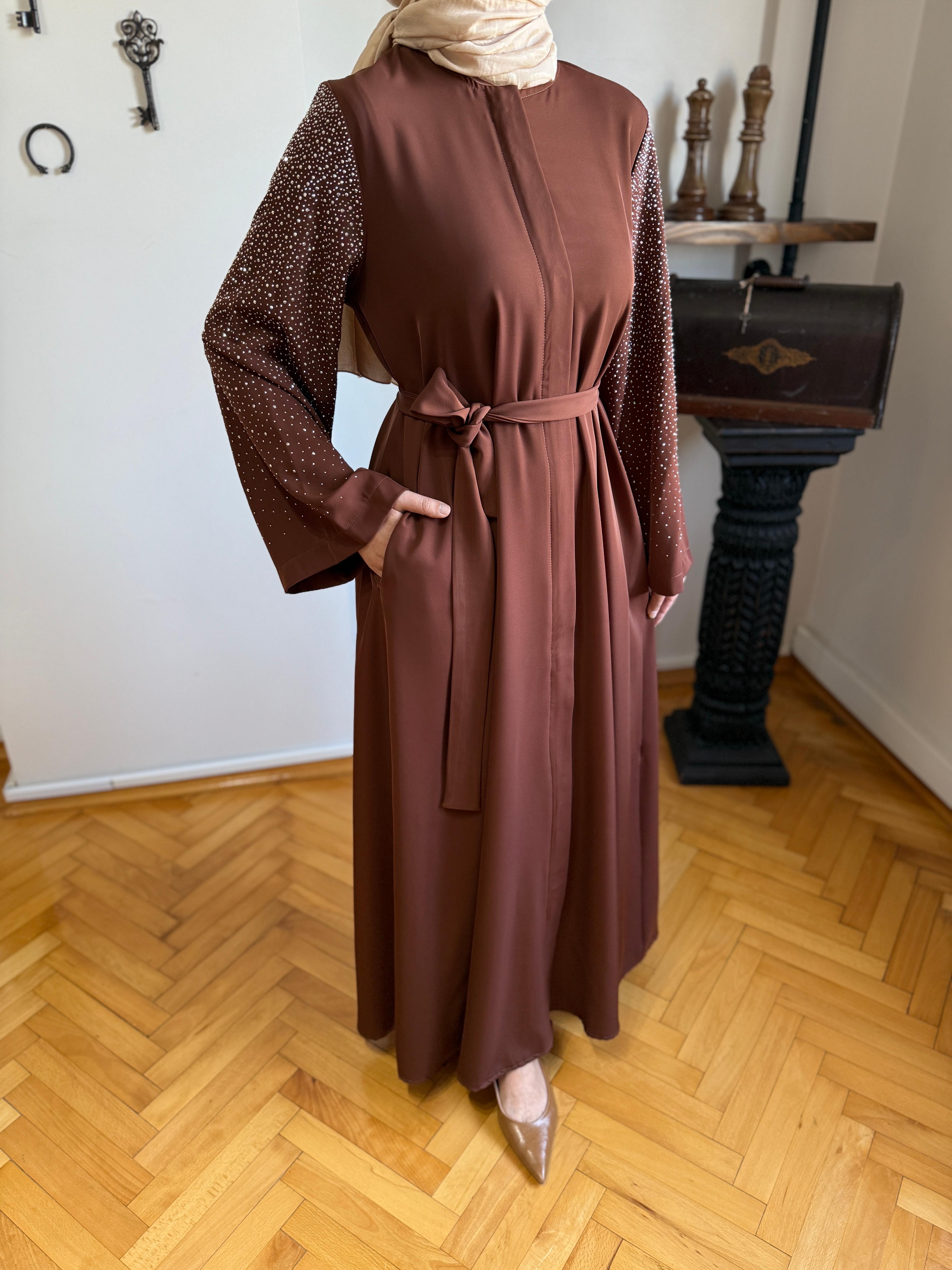 Bej Kolu Taşlı Ferace 5048