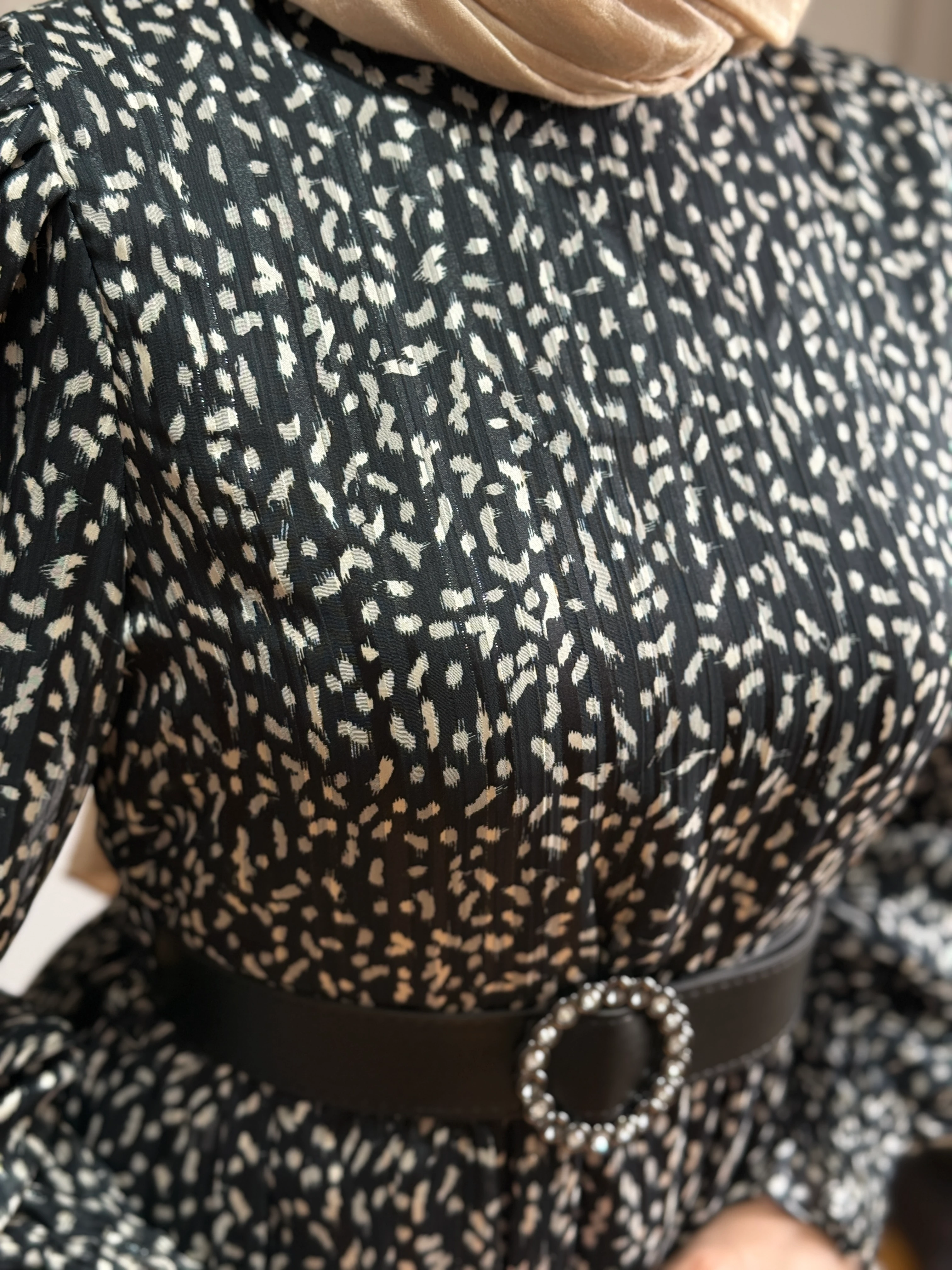 Balonkol Simli Şifon Elbise 1679 NAVRA | FENDEL