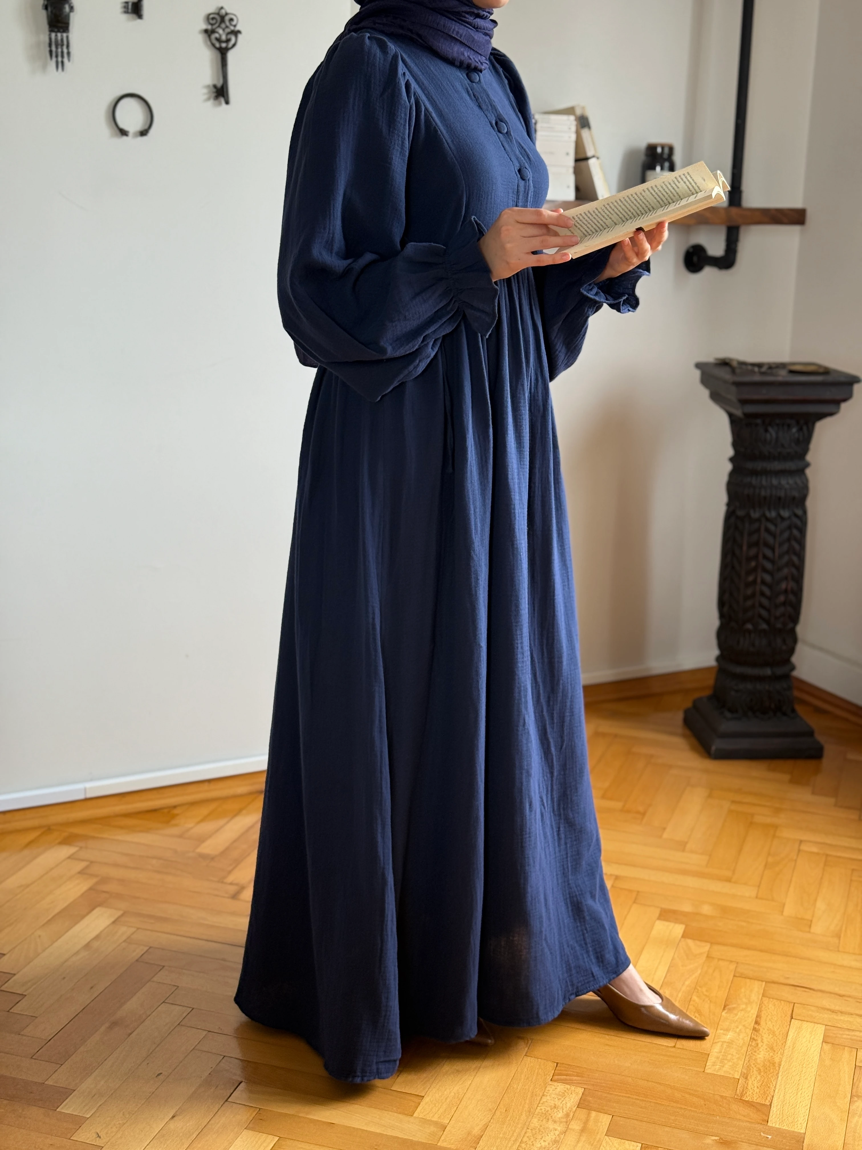 Yarımpat Yandan Bağlamalı Müslin Elbise 1004 NAVRA | FENDEL