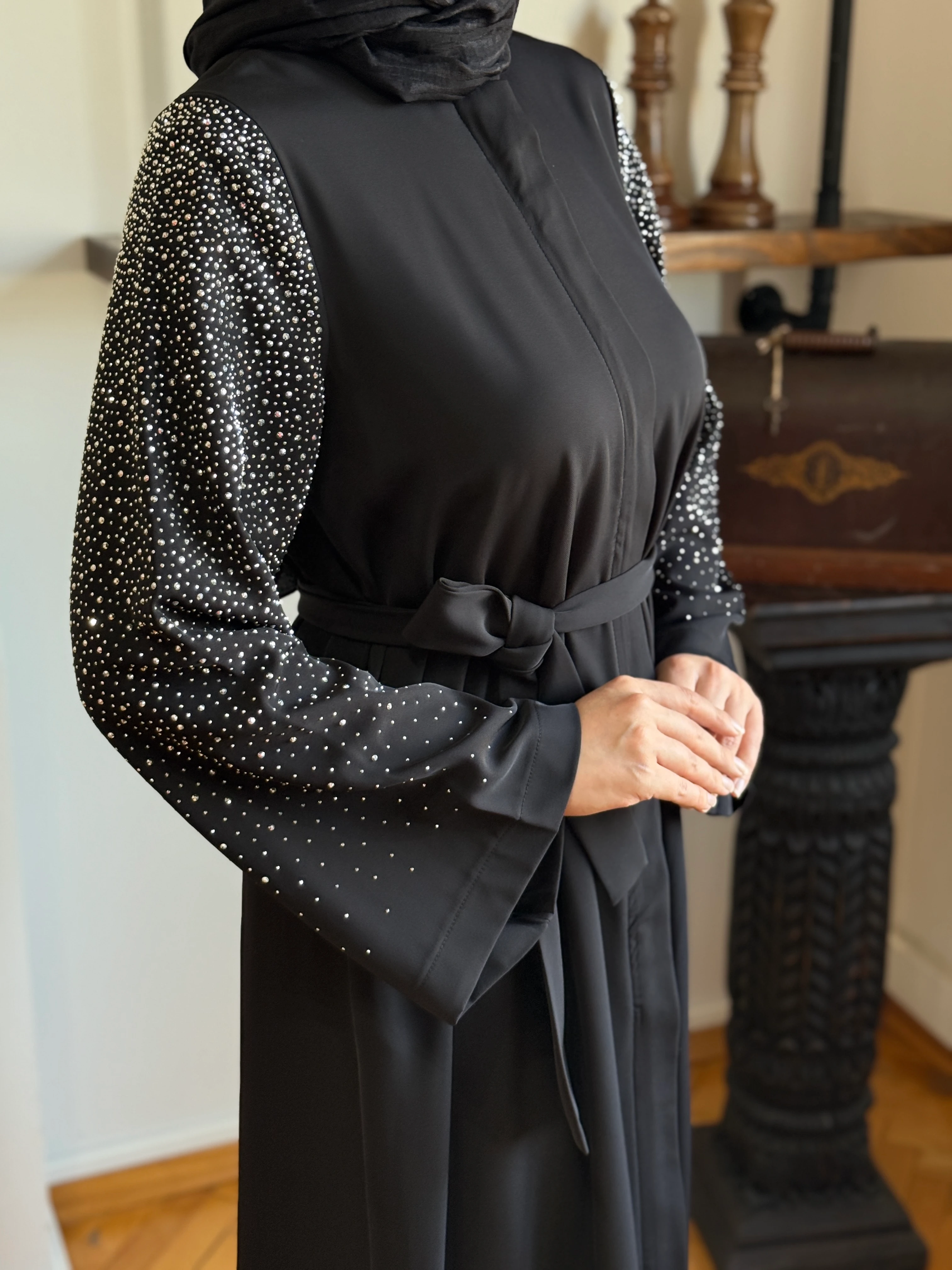 Kolu Taşlı Premium Ferace 5048 NAVRA | FENDEL - siyah