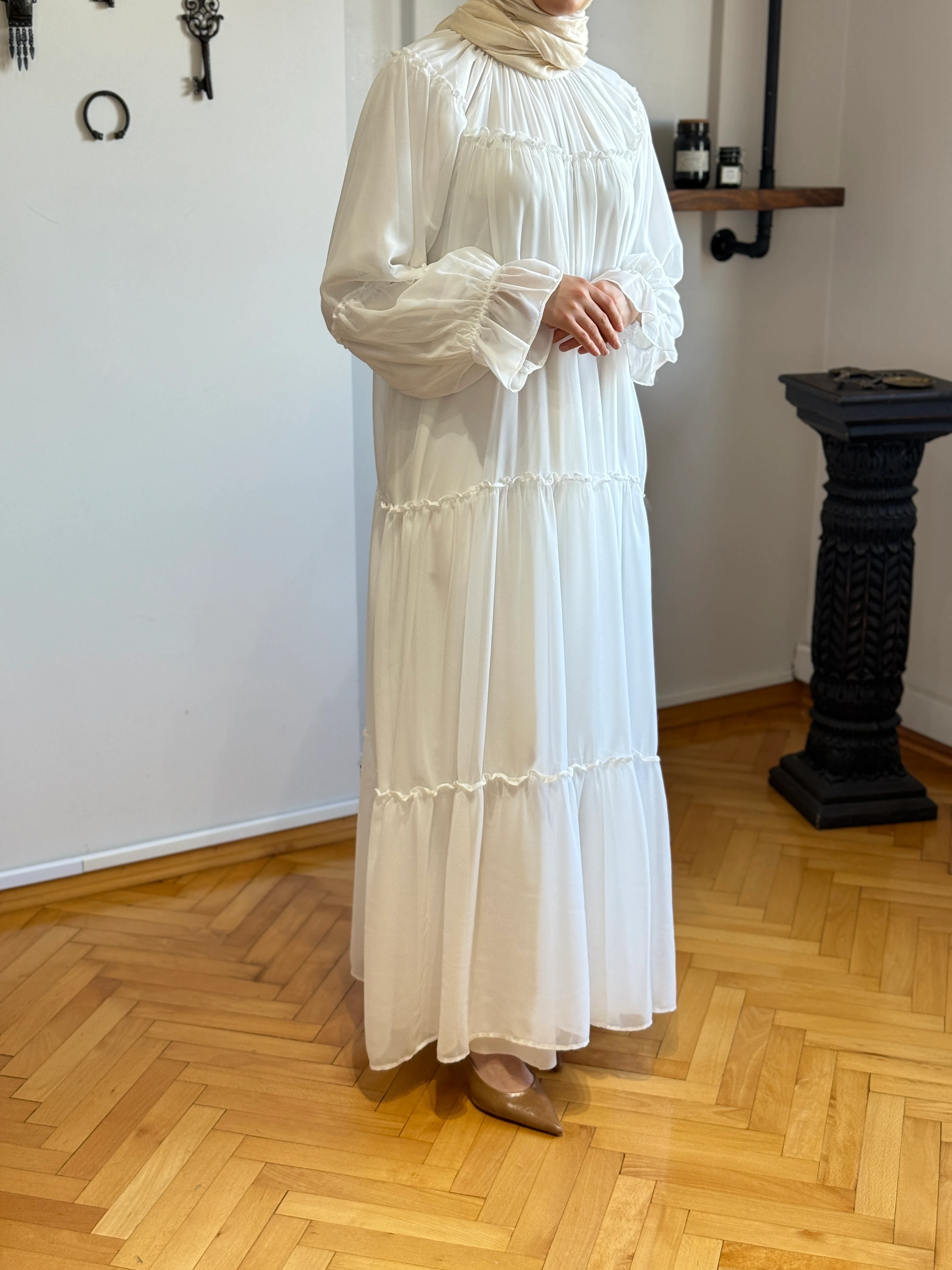 Reglan Kol Büzgülü Şifon Elbise 1005 NAVRA | FENDEL