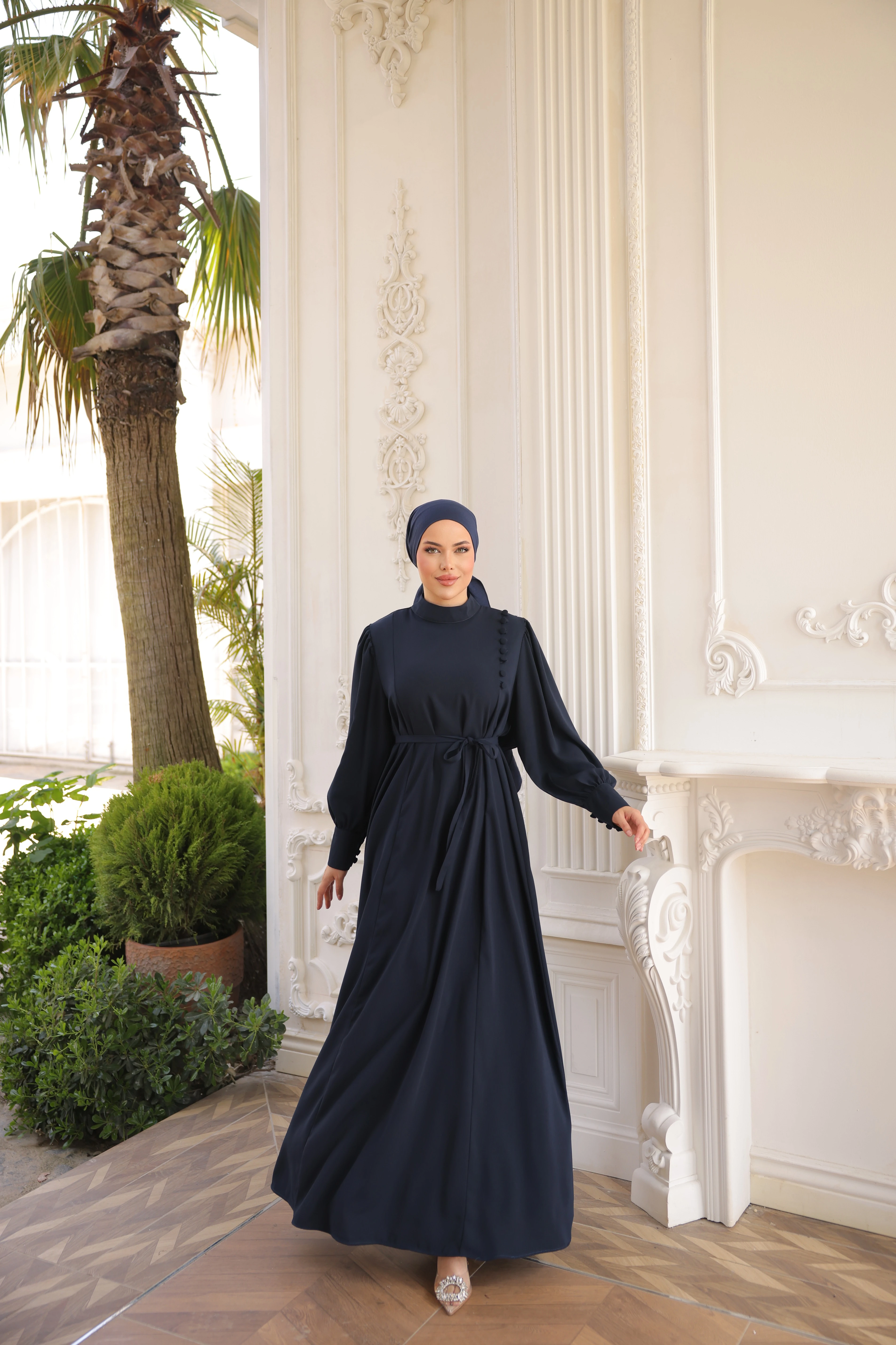 Yandan Kaplama Düğmeli Krep Elbise 5086 NAVRA | FENDEL - lacivert