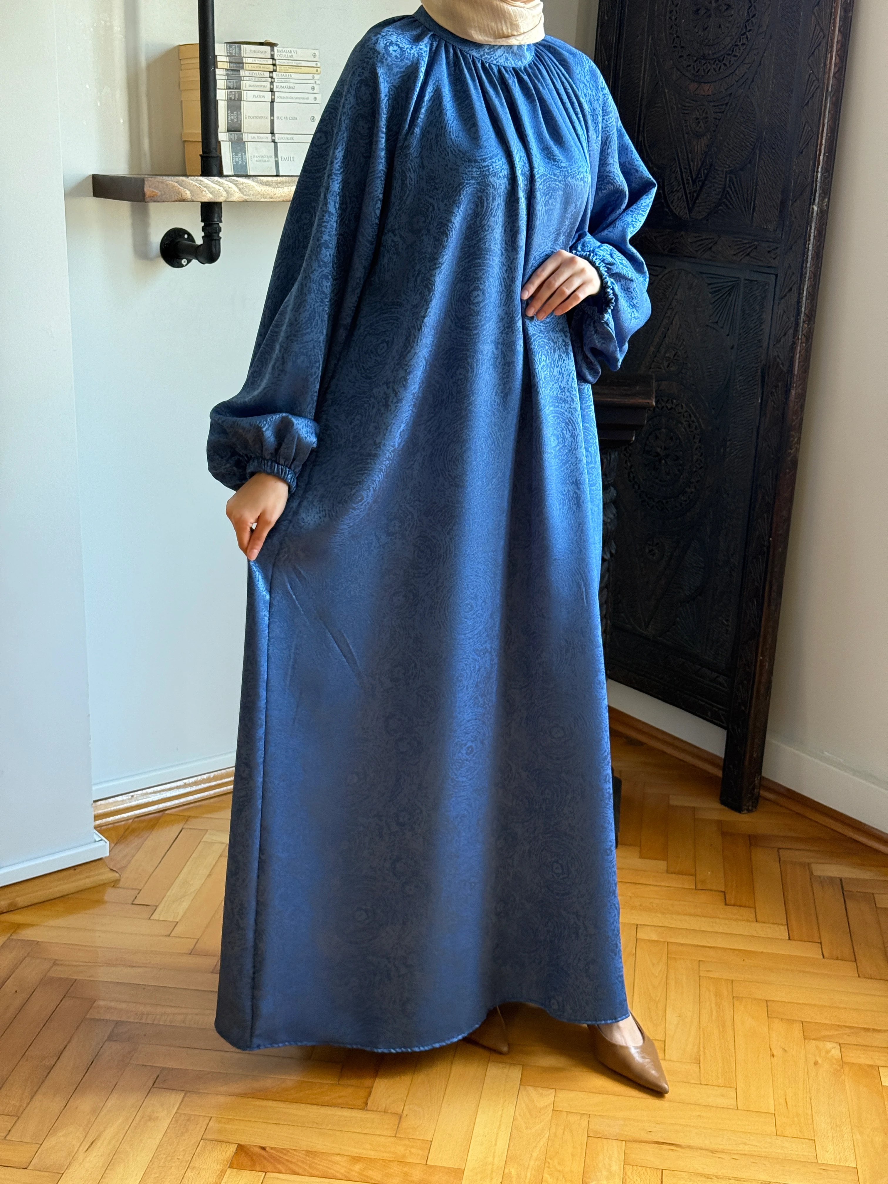 Reglan Kol Hakim Yaka Saten Elbise 1837 NAVRA | FENDEL