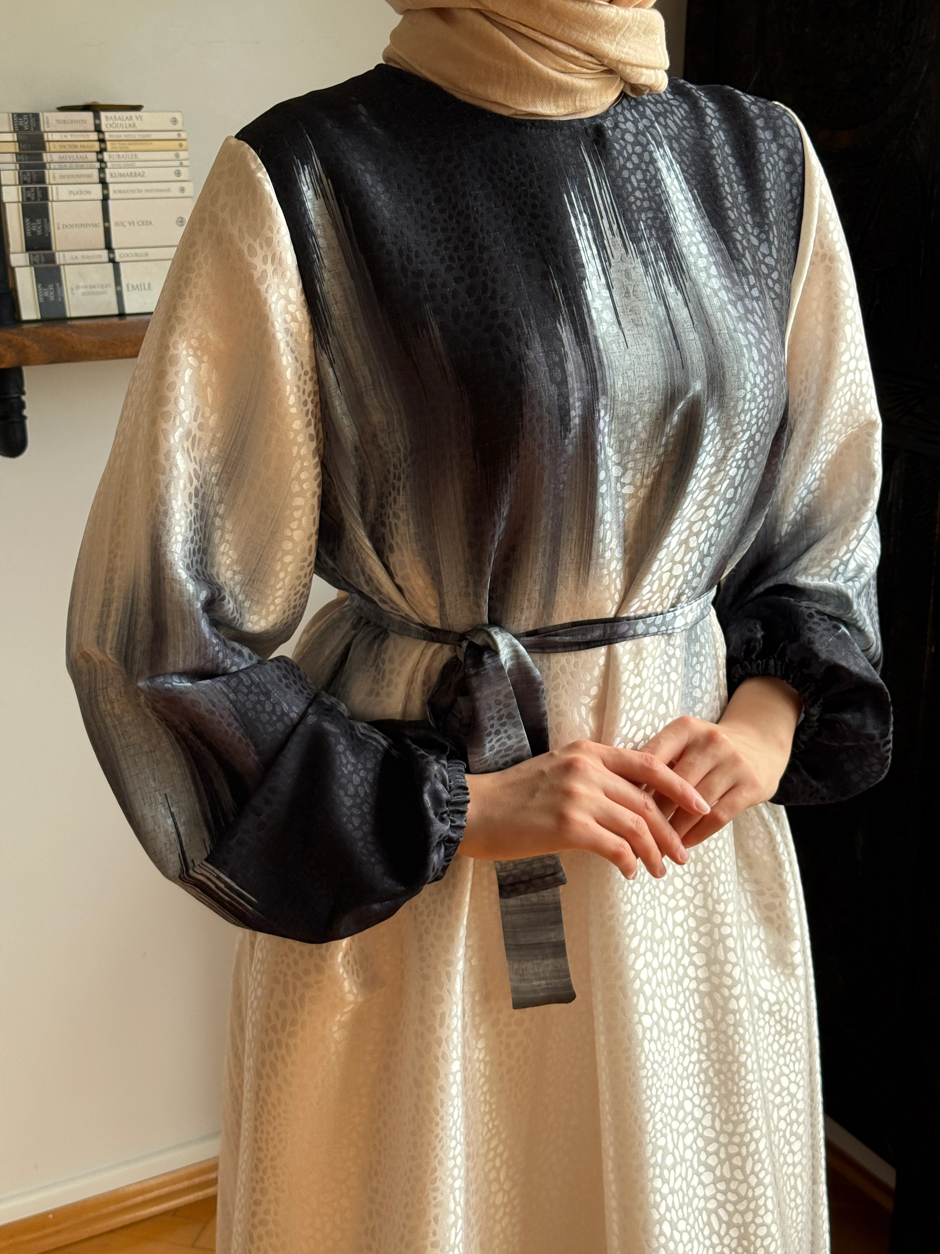 Eteği Sulu Saten Jakar Elbise 1872 NAVRA | FENDEL