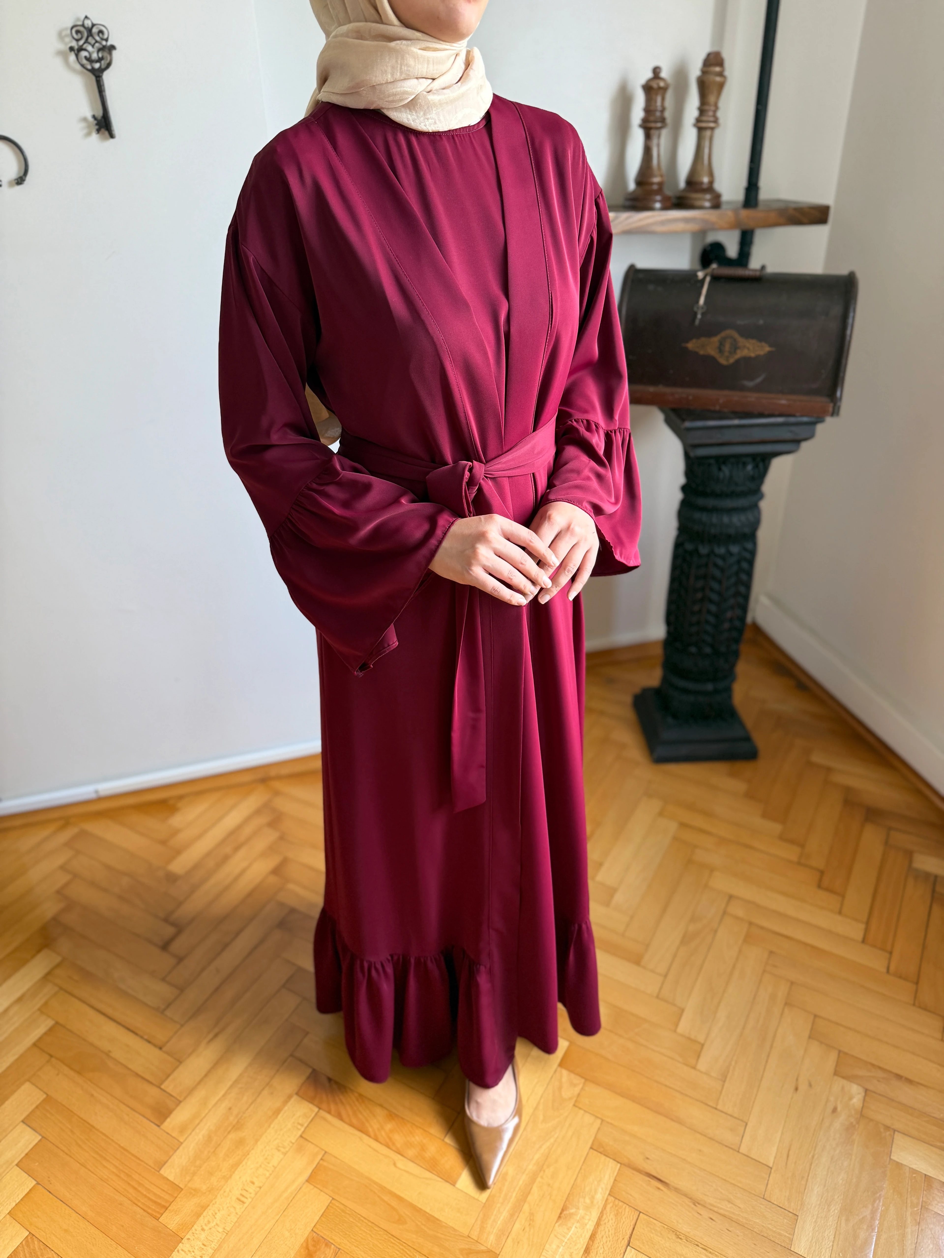 Fırfırlı İkili Oversize Tesettür Takım Abaya 5038 NAVRA | FENDEL