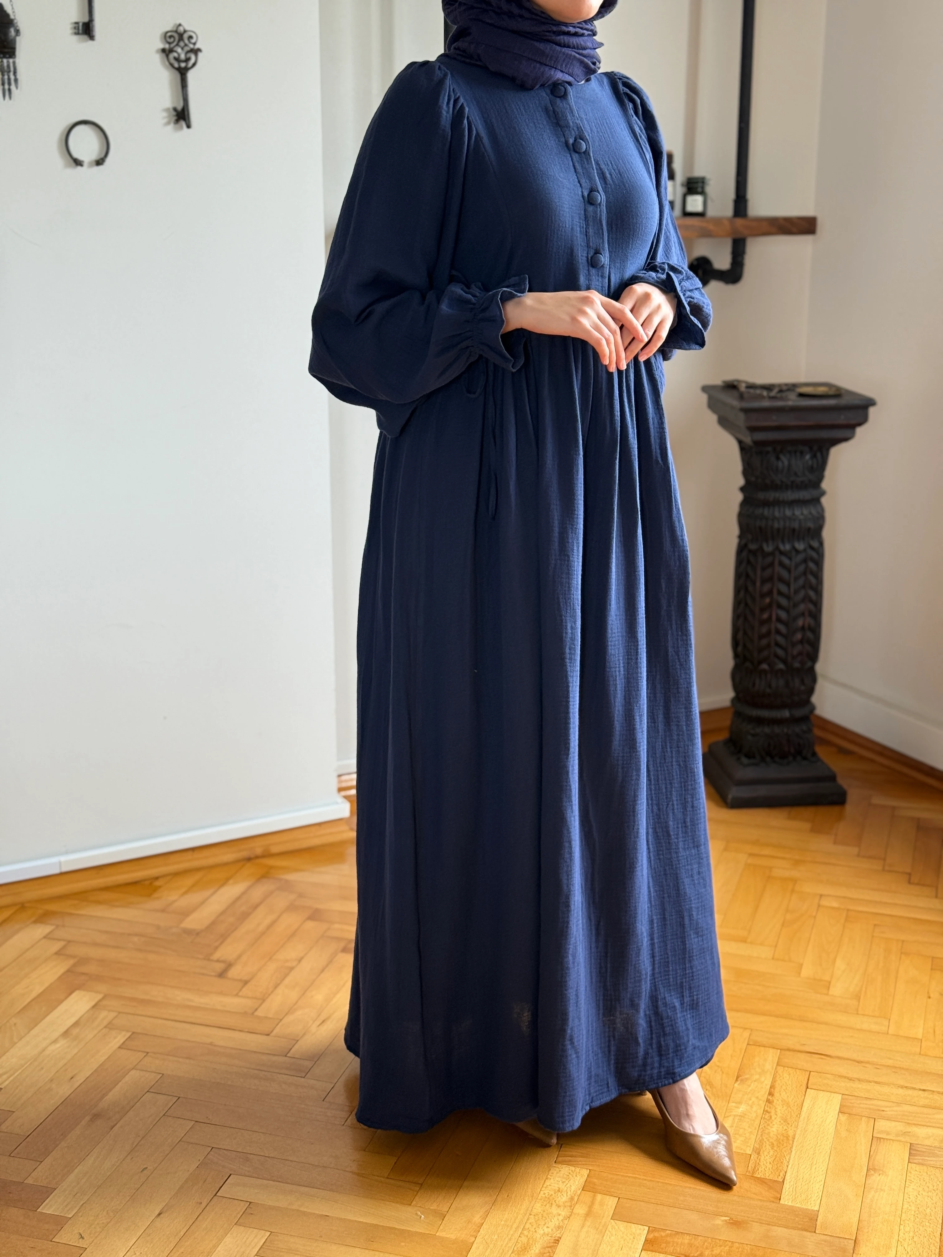 Yarımpat Yandan Bağlamalı Müslin Elbise 1004 NAVRA | FENDEL