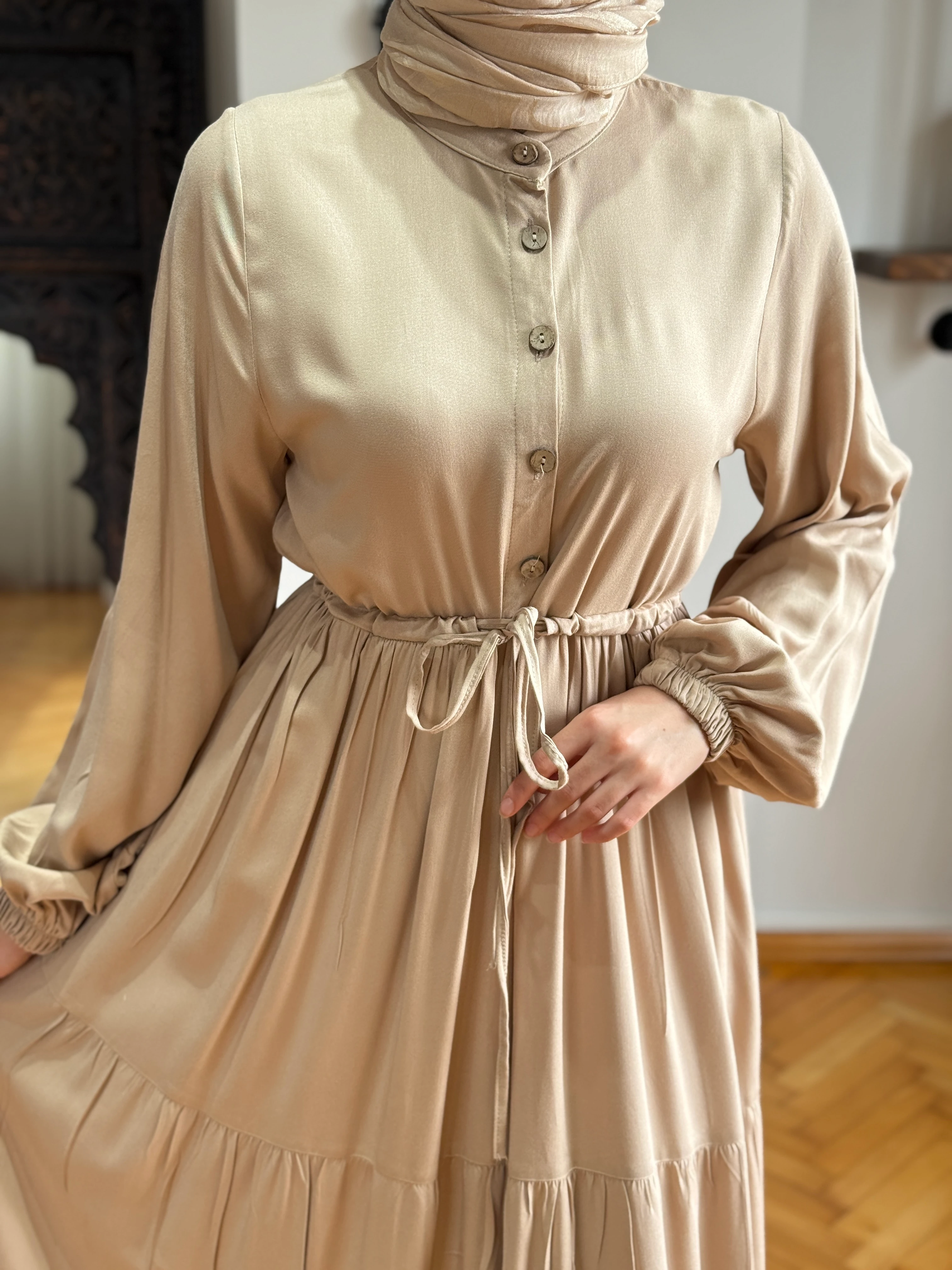 Çingene Bel Bağlamalı Pamuk Elbise 5094 NAVRA | FENDEL