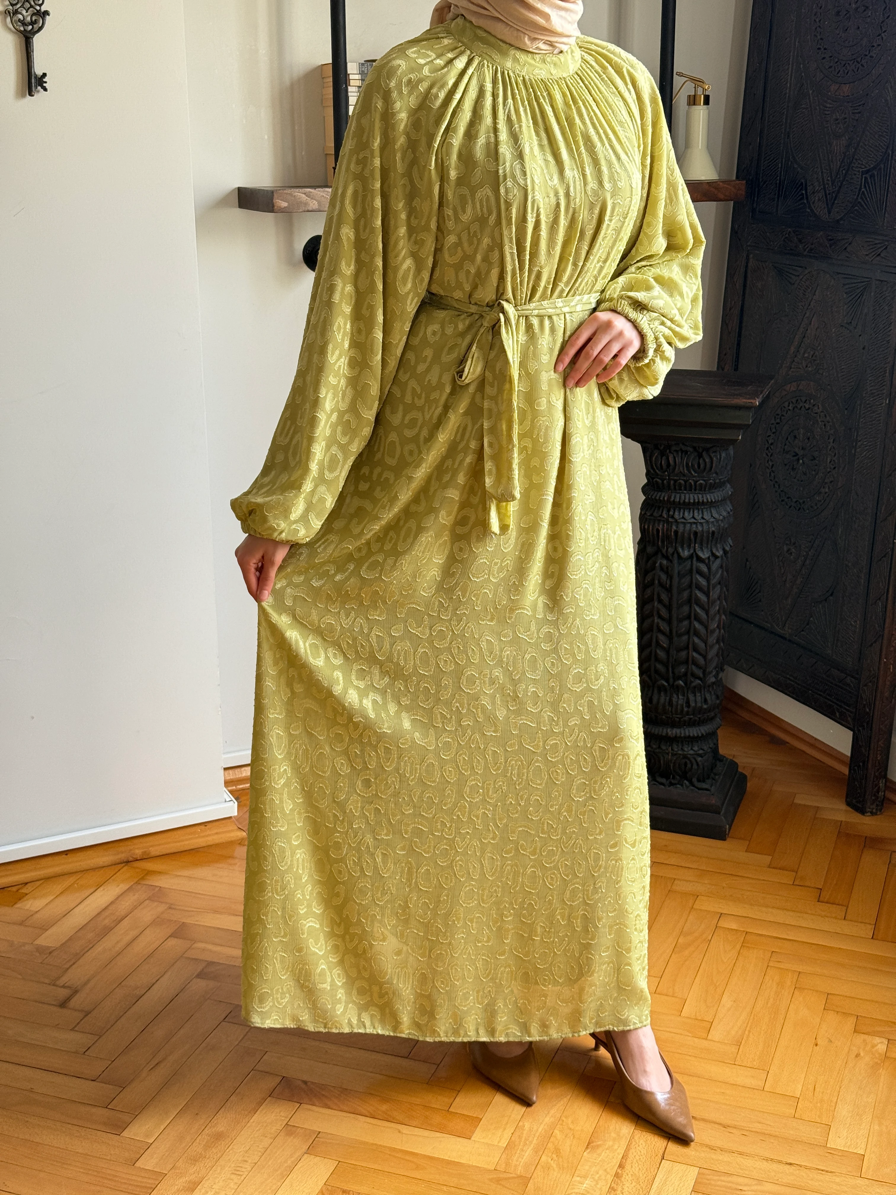 Reglan Kol Kesme Jakar Astarlı Şifon Elbise 1877 NAVRA | FENDEL