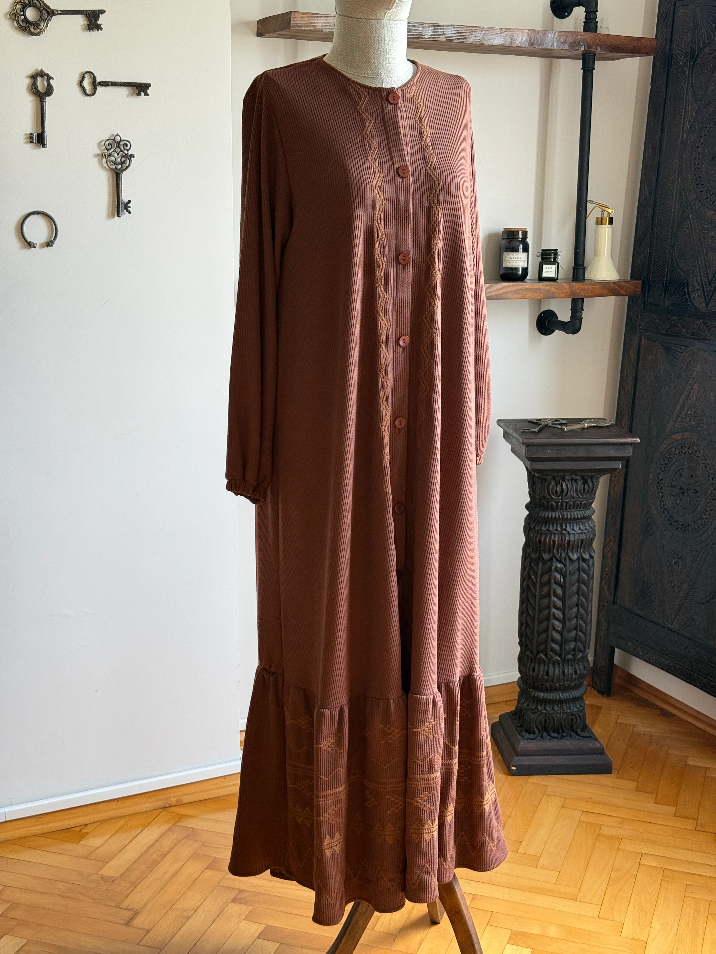 Boy Düğmeli Nakışlı Örme Elbise 2406 NAVRA | FENDEL