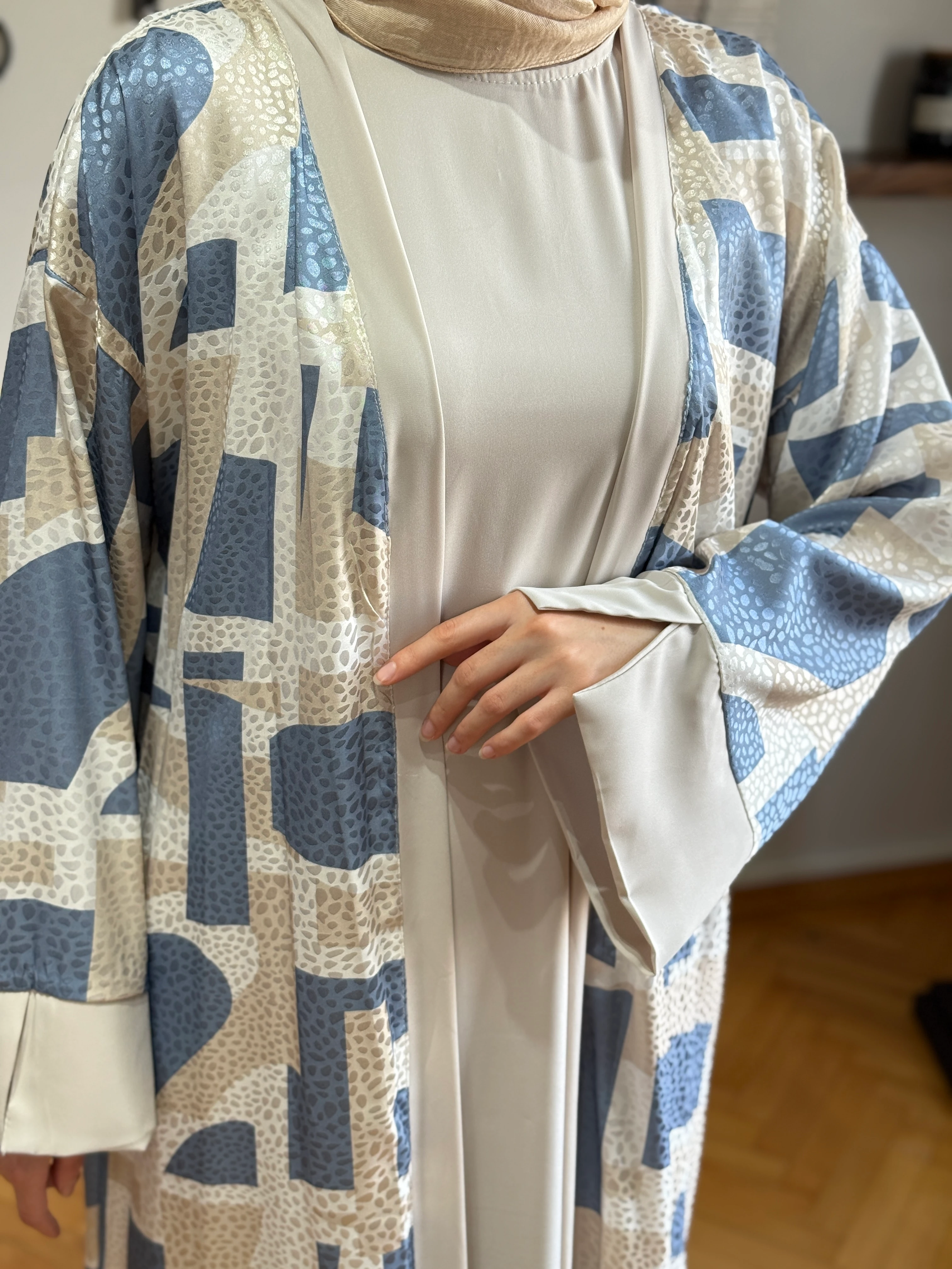 Desenli Saten 2'li Abaya 1875 NAVRA | FENDEL